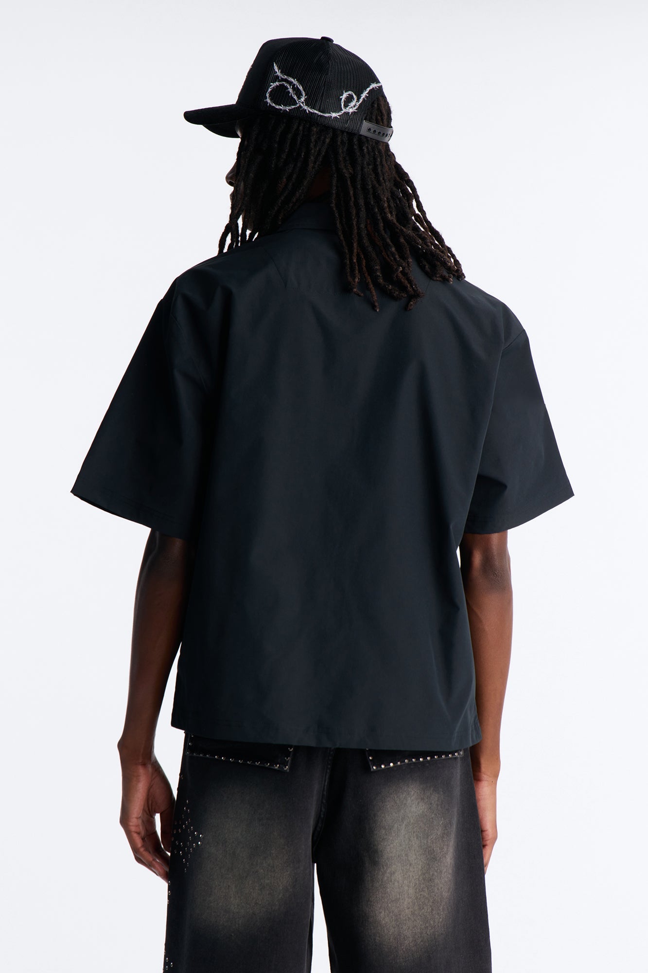 Skyline Views Short Sleeve Button Up Shirt - Black