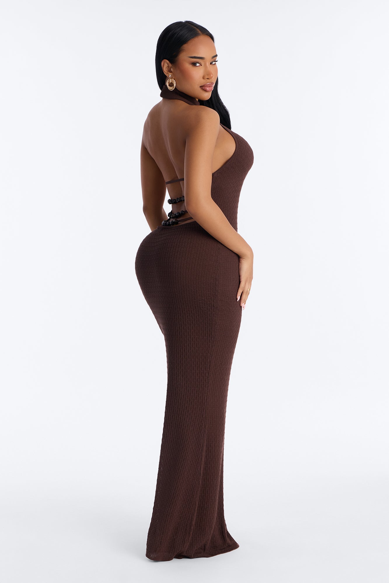 Blooming Affection Backless Maxi Dress - Brown