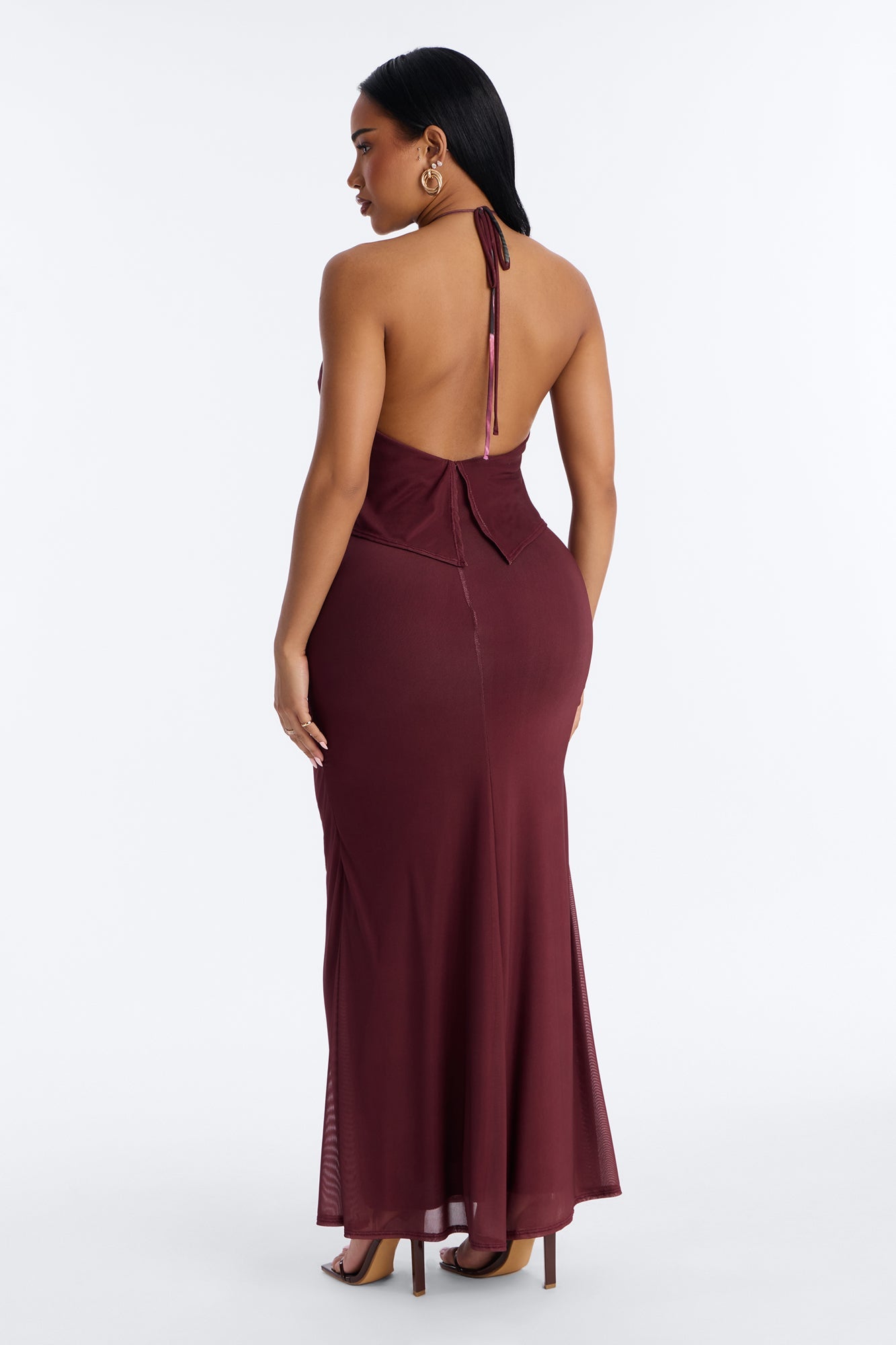 Ruthie Sleeveless Mesh Maxi Dress - Burgundy/combo