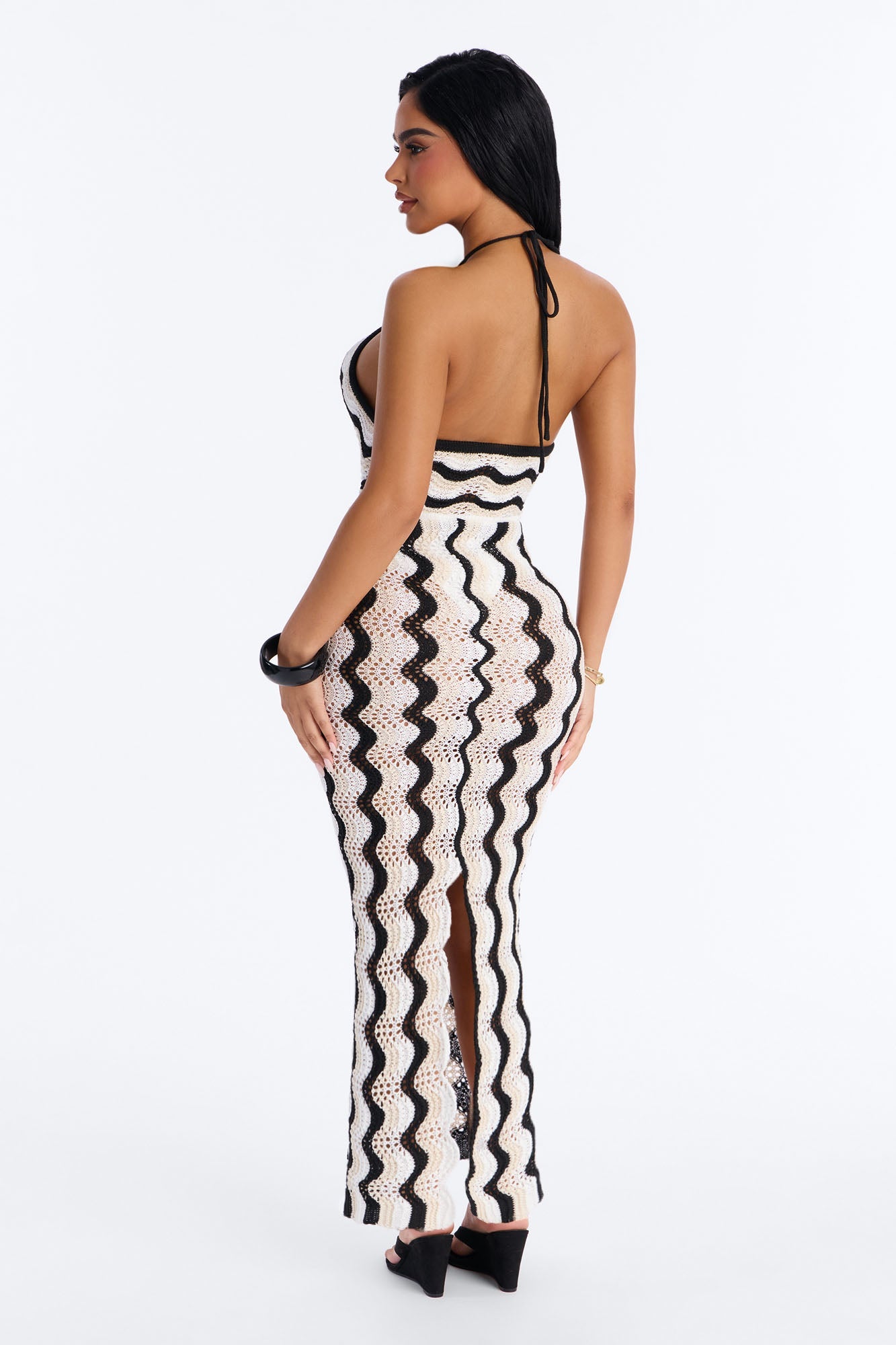 Isla Mujeres Crochet Crossover Striped Swim Cover Up Dress - White Fashion Nova