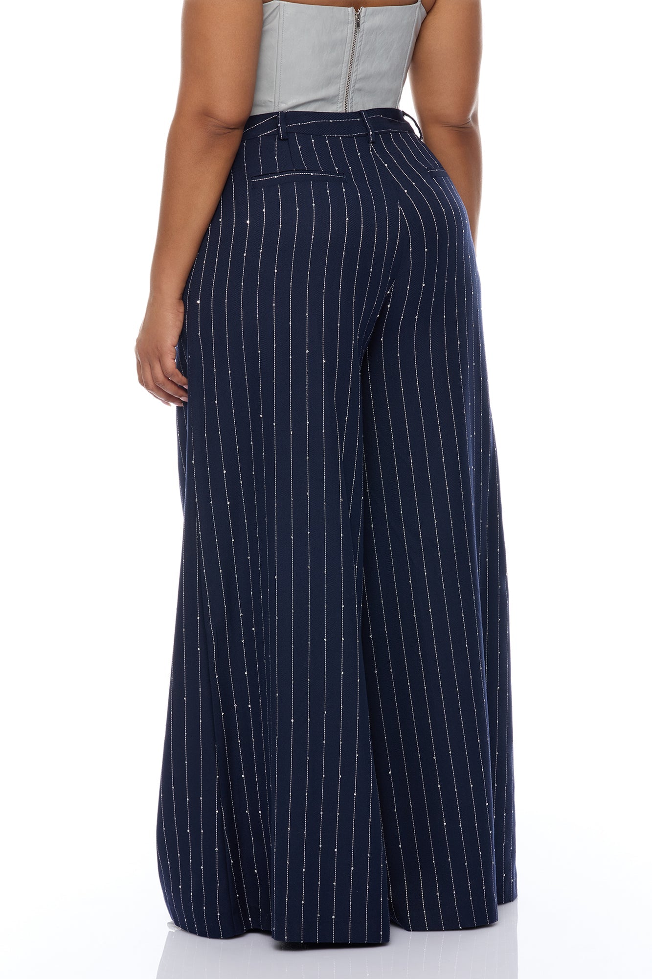 Adyson Embellished Pinstripe Wide Leg Pant - Navy/combo