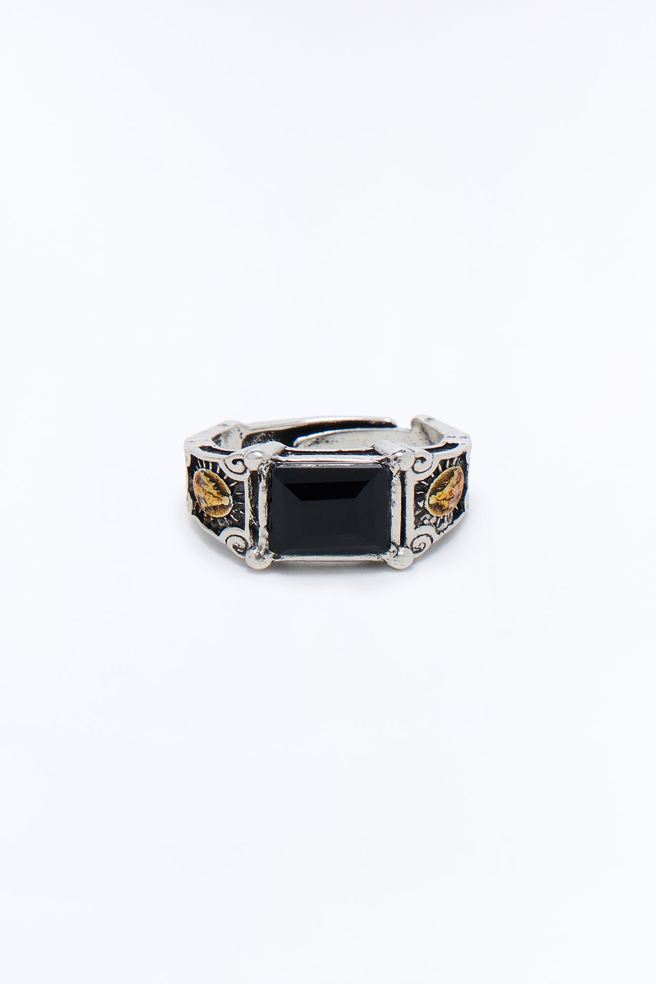 Gothic Obsidian Saint Ring - Silver
