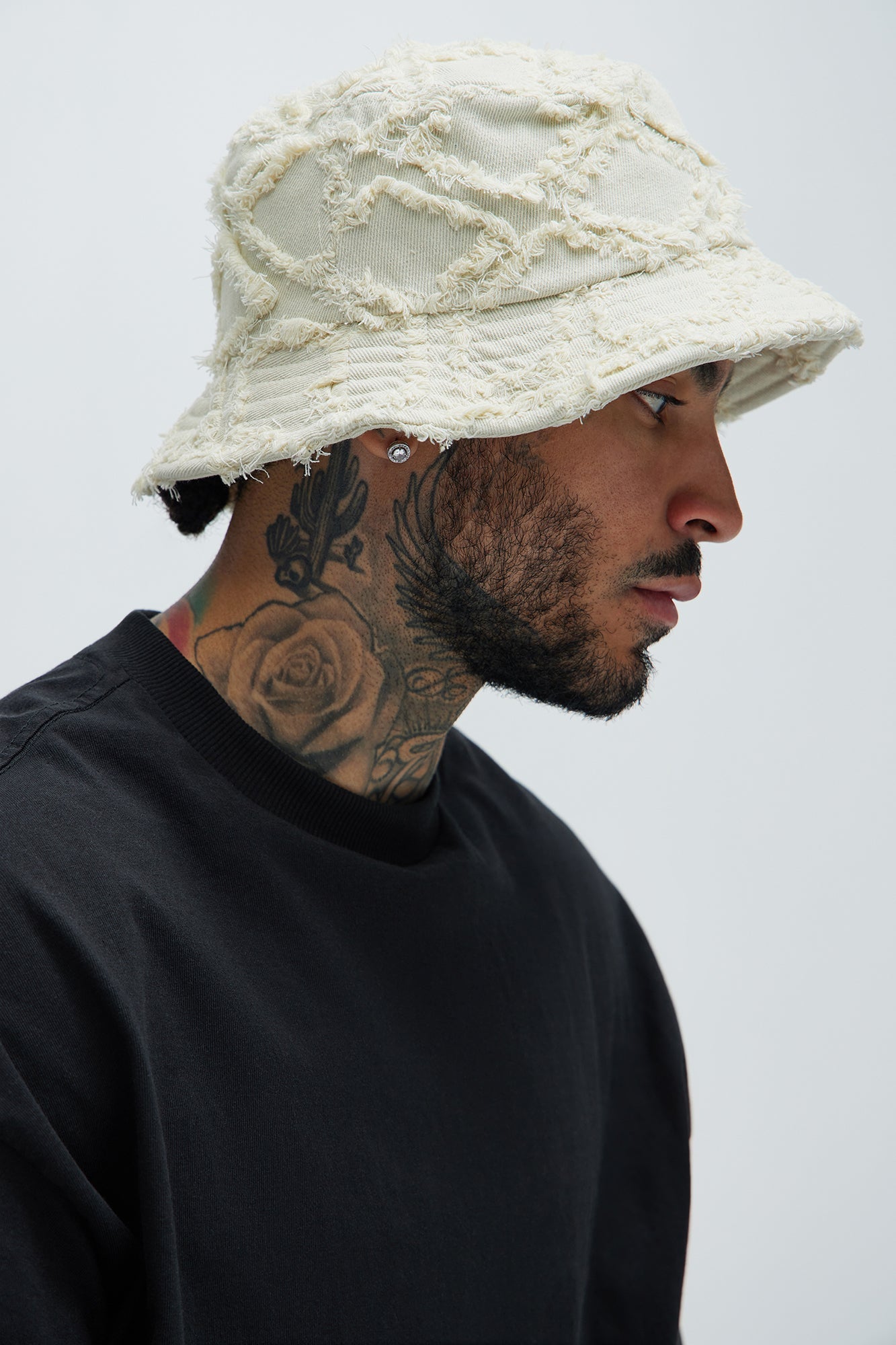 Frayed Denim Bucket Hat - White