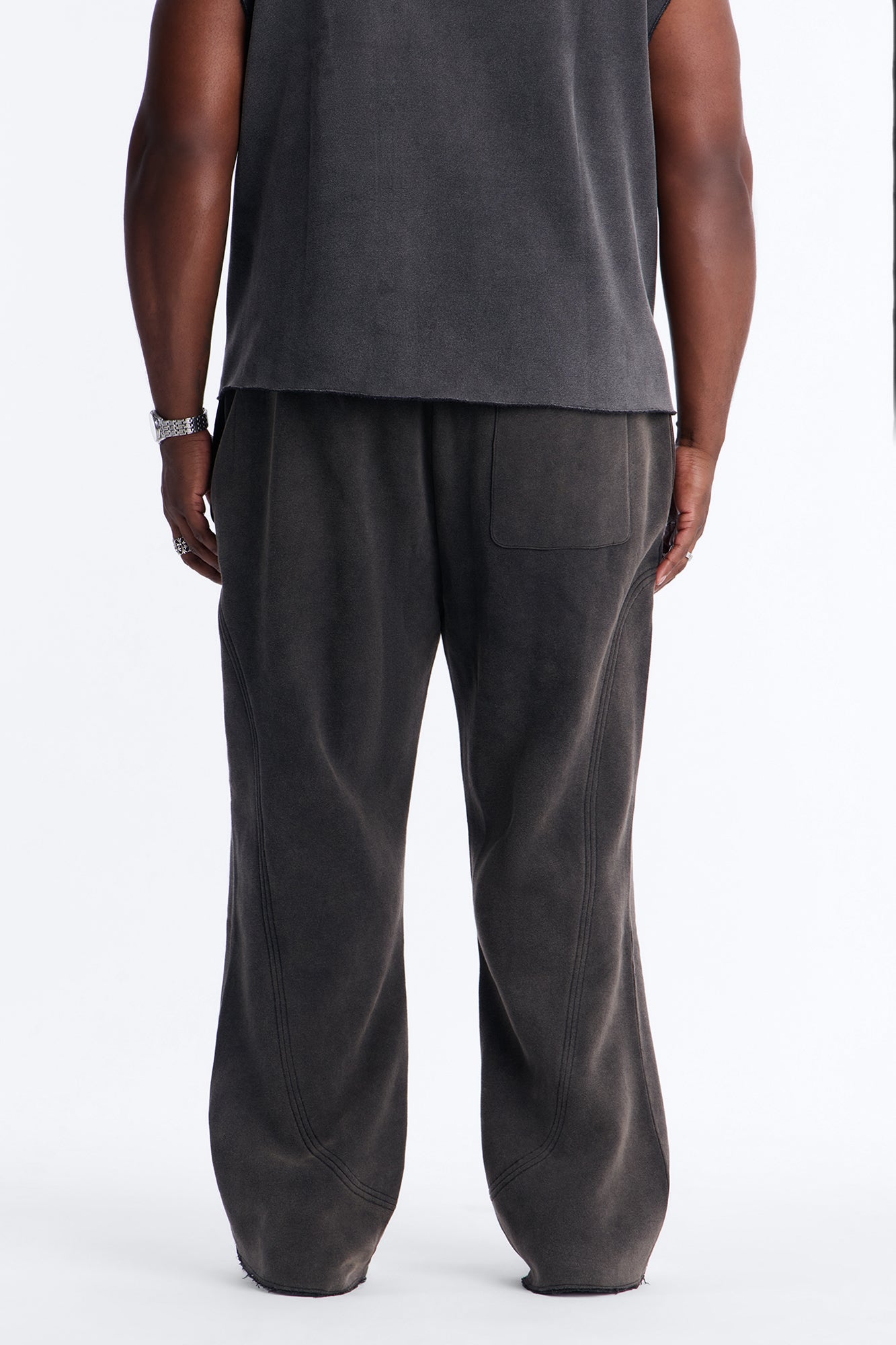 Washed Raw Edge Flare Sweatpant - Black Wash