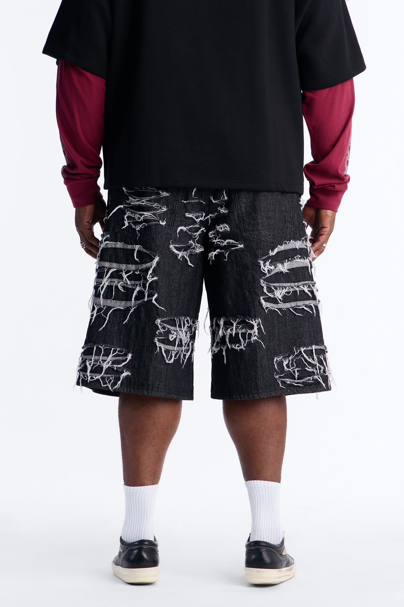 Baggy Jackson Fray Denim Short - Black Wash