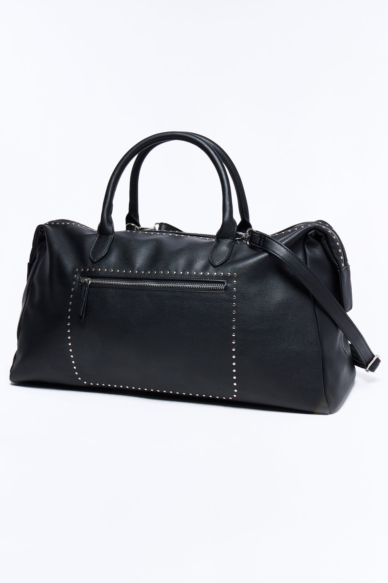 Textured Faux Leather Mid Size Weekender Duffle Bag - Black