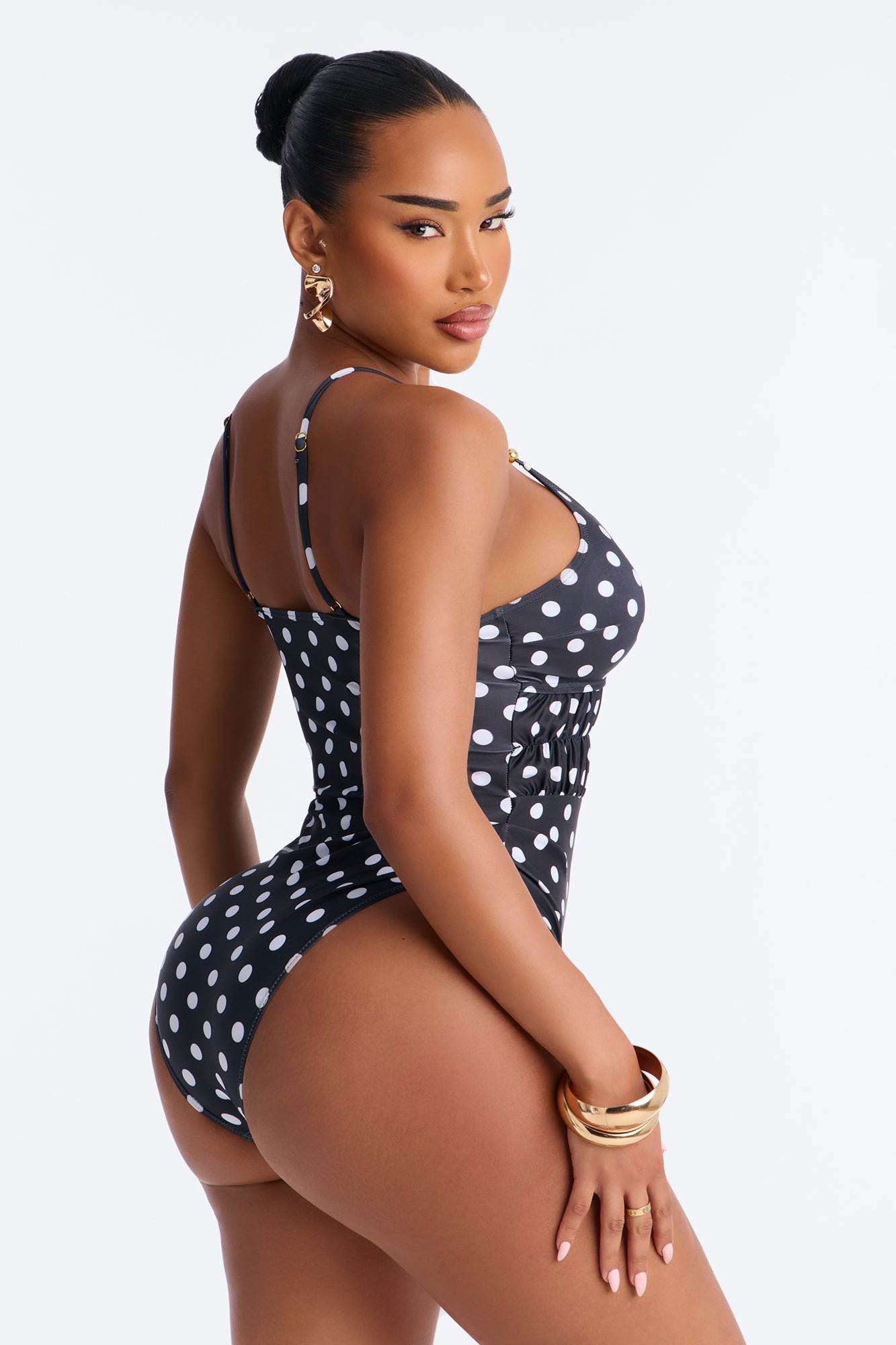 Mindy Polka Dot Beaded 1 Piece Swimsuit - Black/combo Fashion Nova