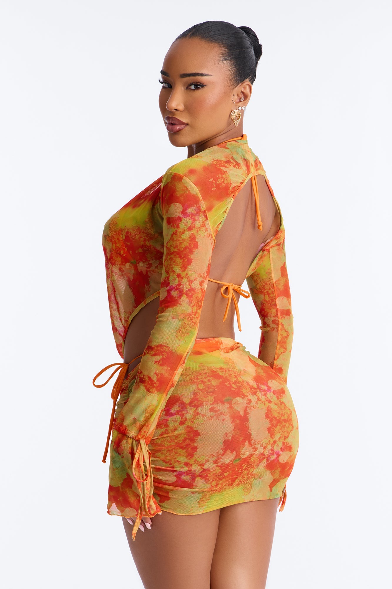 Catch Up To This Scoop Mini 4 Piece Bikini Skirt Set - Orange/combo