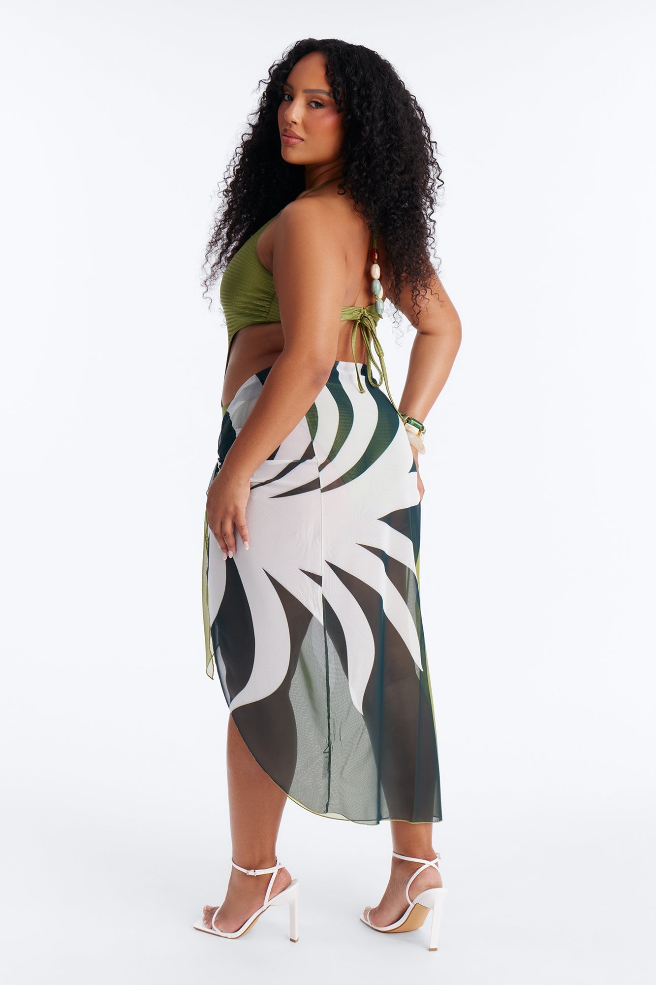 Waiting For The Sunset 1 Piece Swimsuit And Sarong - Green/combo NEWFASHIONEDGE