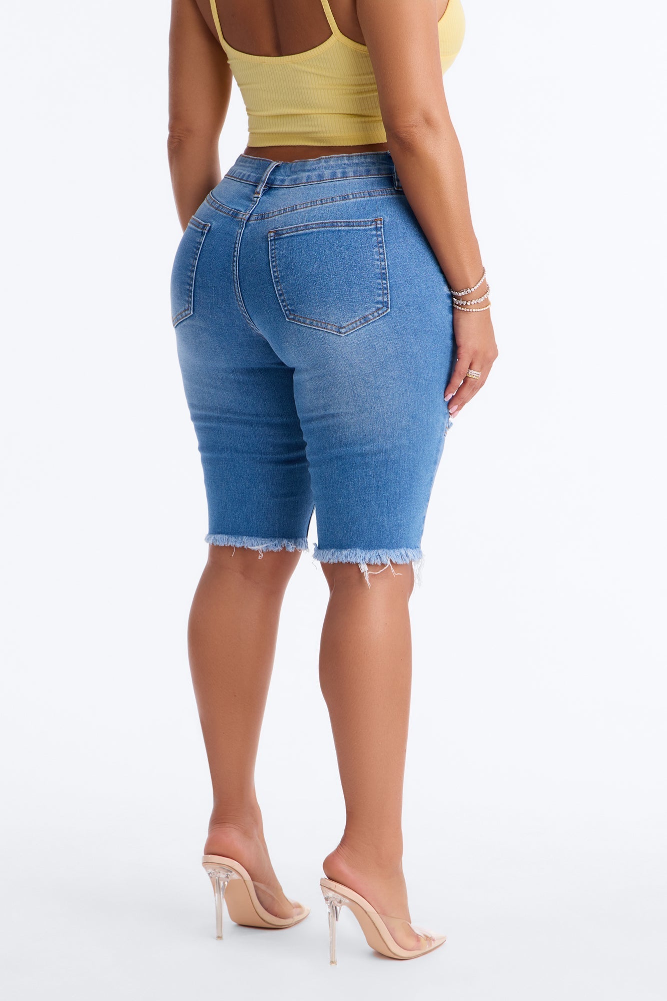 Like That Fray Hem Denim Bermuda Shorts - Medium Wash NEWFASHIONEDGE