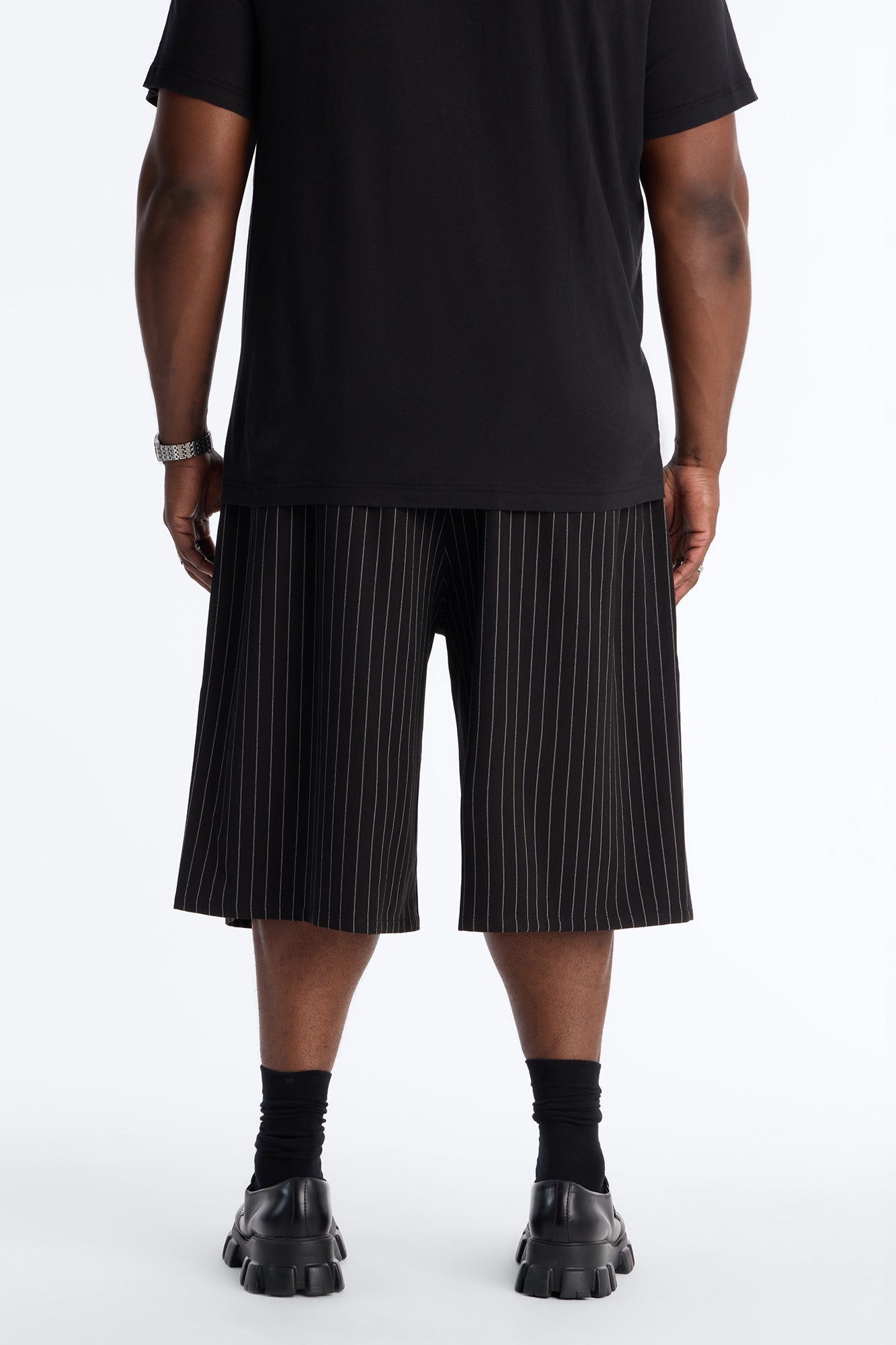 Baggy Straight Striped Soho Refined Short - Black