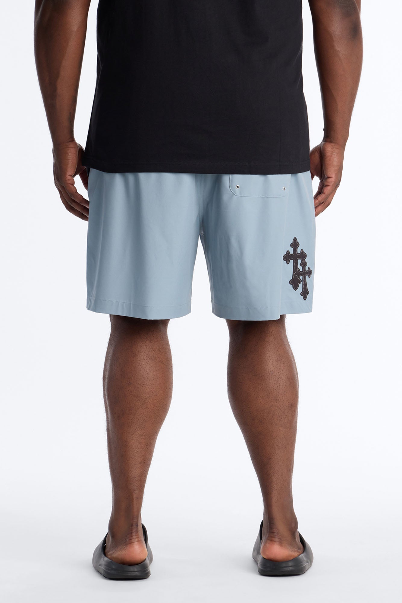 Mirrored Faith Applique Swim Trunk 7″ - Grey