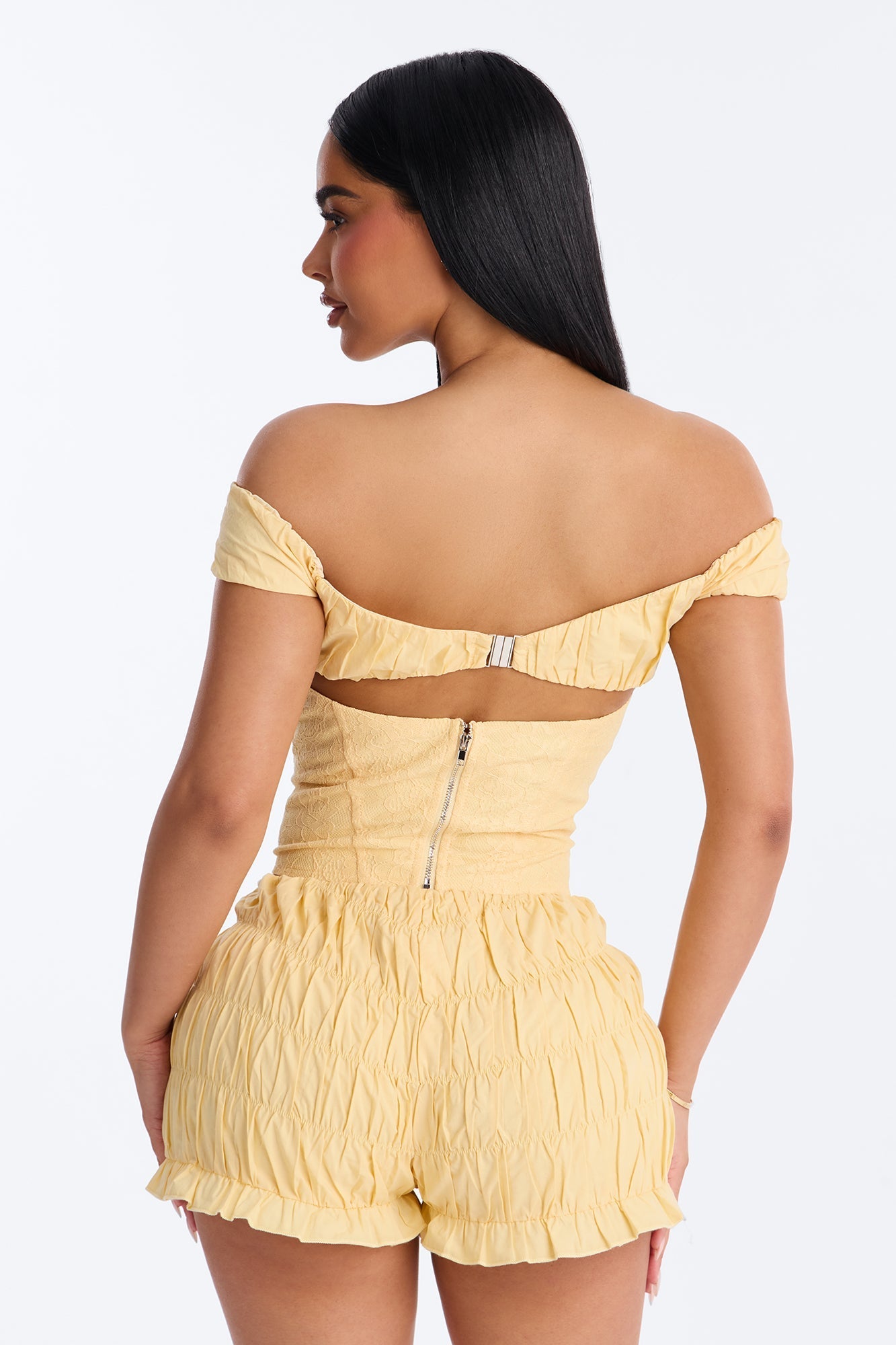 Gigi Poplin Corset And Micro Short Set - Yellow NEWFASHIONEDGE