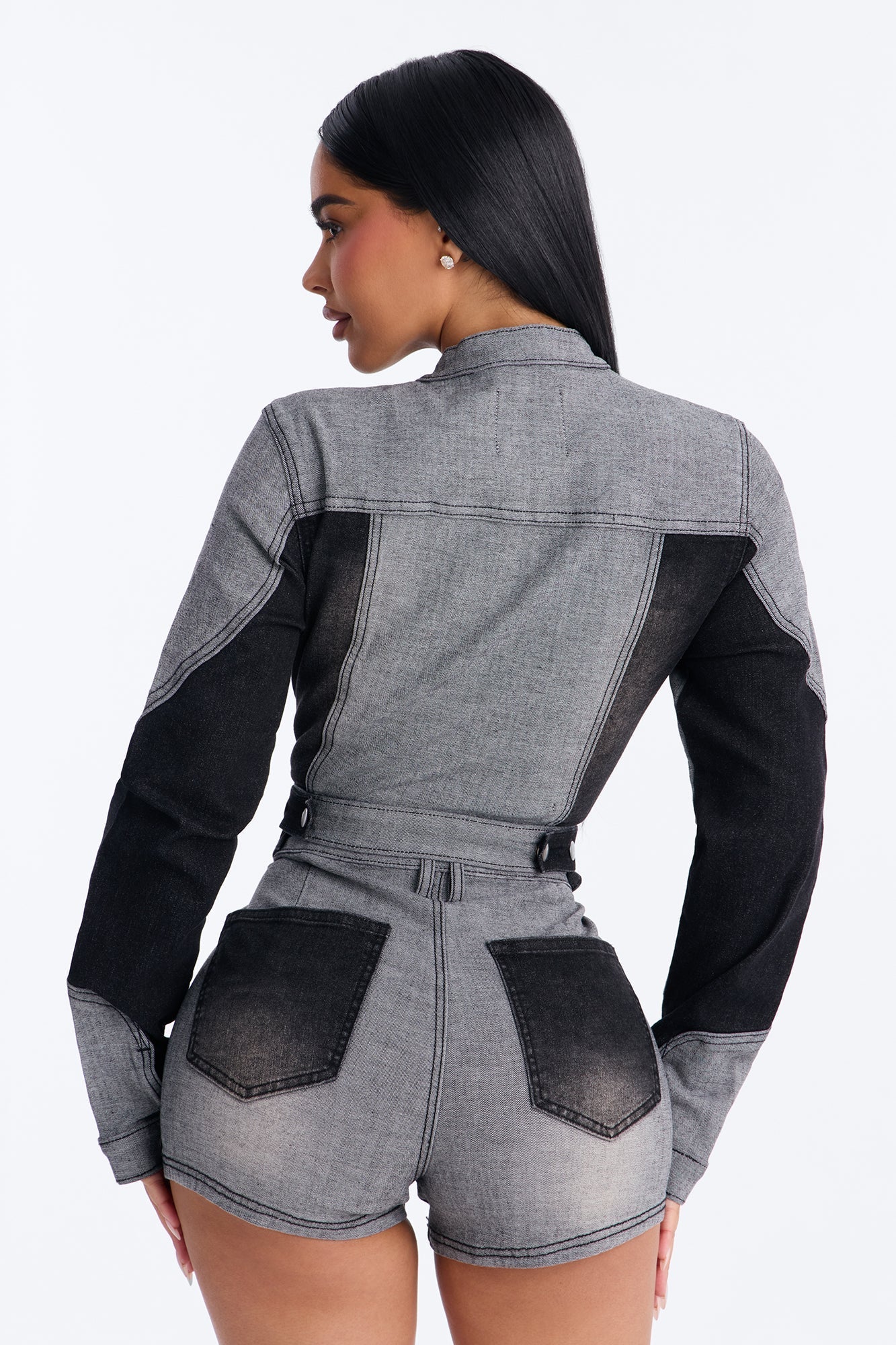 Montero Two Tone Denim Moto Jacket - Grey/Black NEWFASHIONEDGE