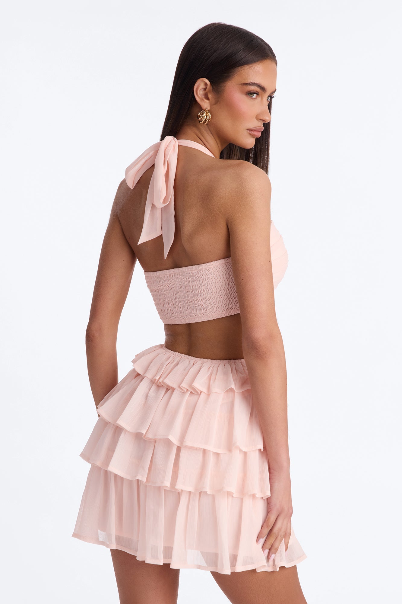 Taryn Ruffle Chiffon Mini Dress - Blush Fashion Nova