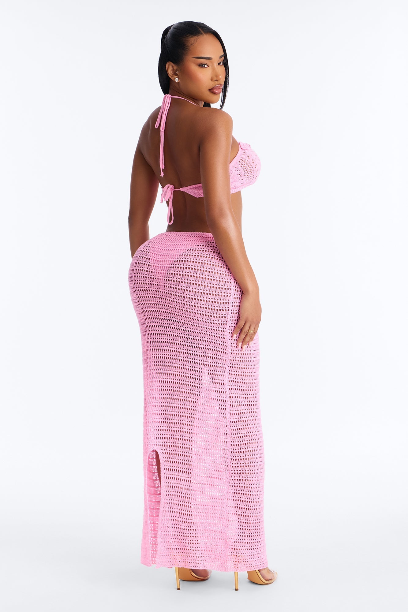 Beach Blossom Floral Swim Sheer Cover Up Skirt - Pink NEWFASHIONEDGE