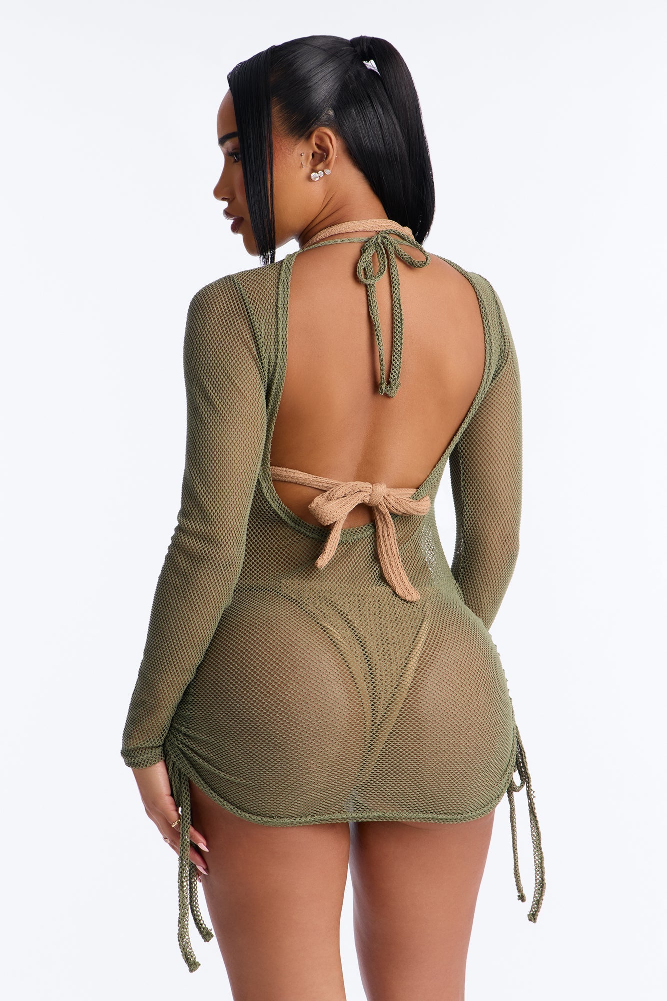 Island Beach Fishnet Cover Up - Olive