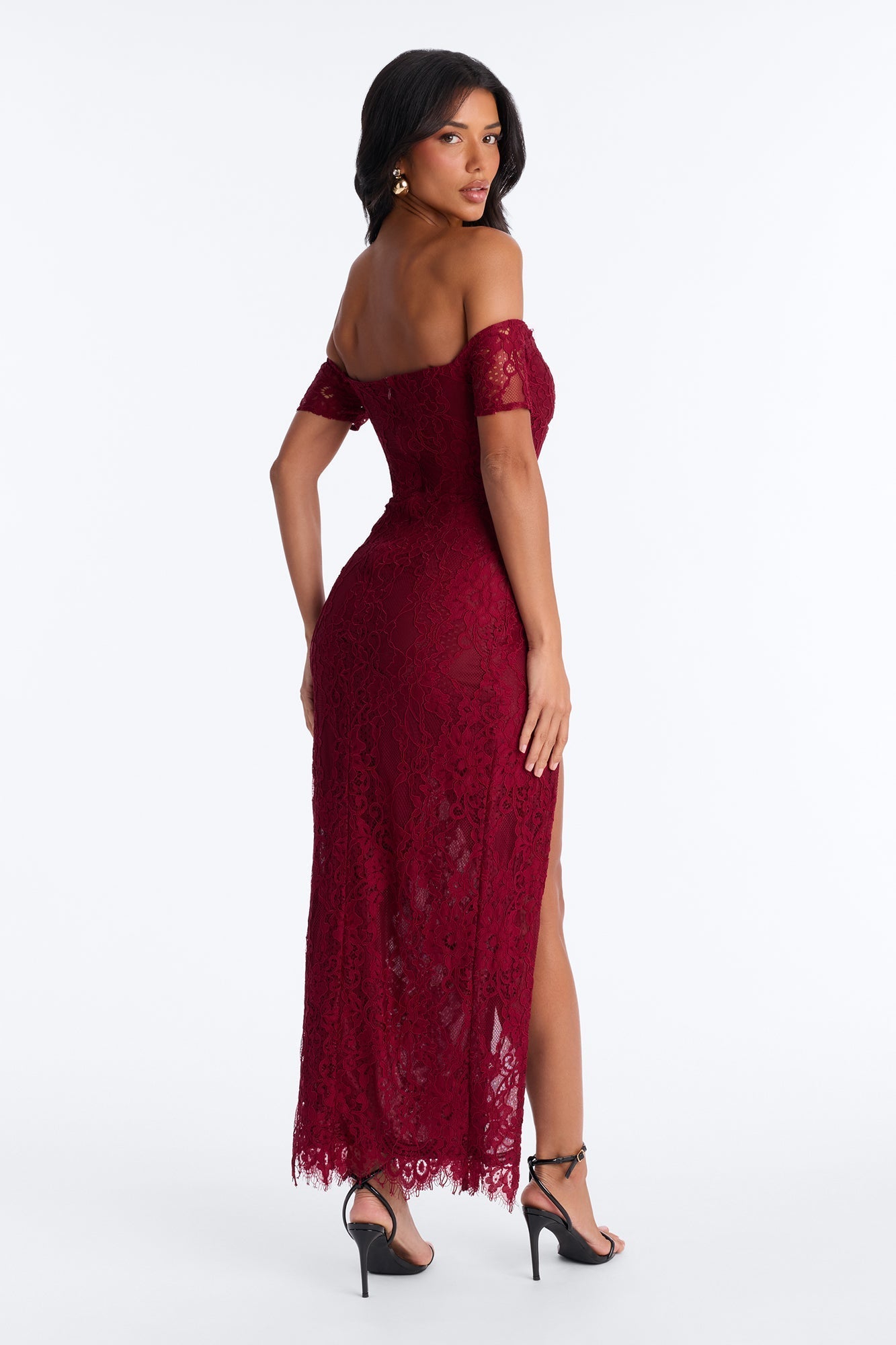 Dalia Off Shoulder Lace Gown - Wine
