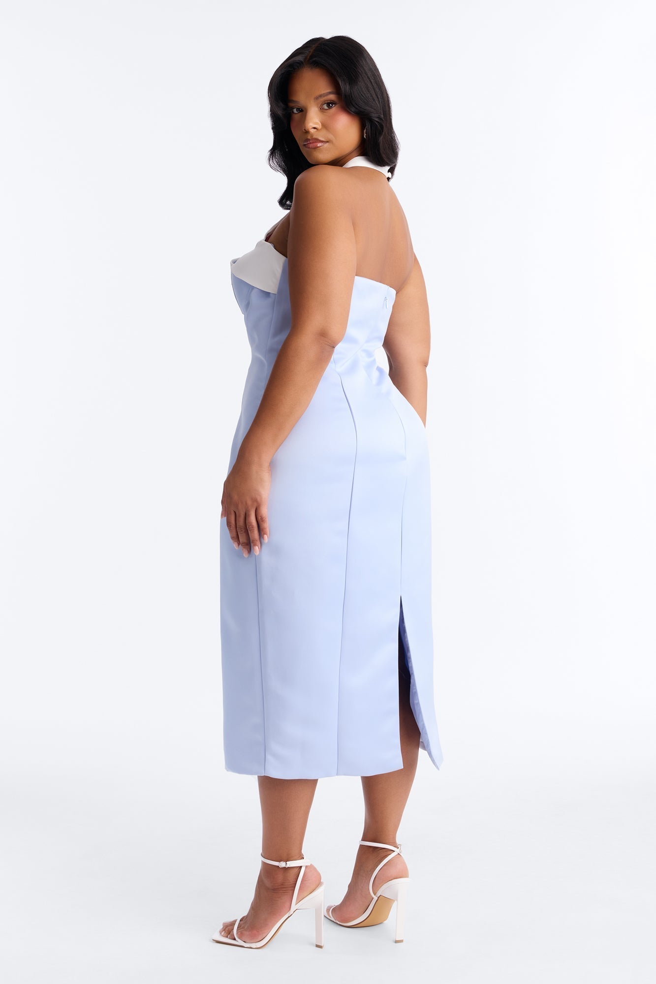 Sweetheart Satin Midi Dress - Blue/combo NEWFASHIONEDGE