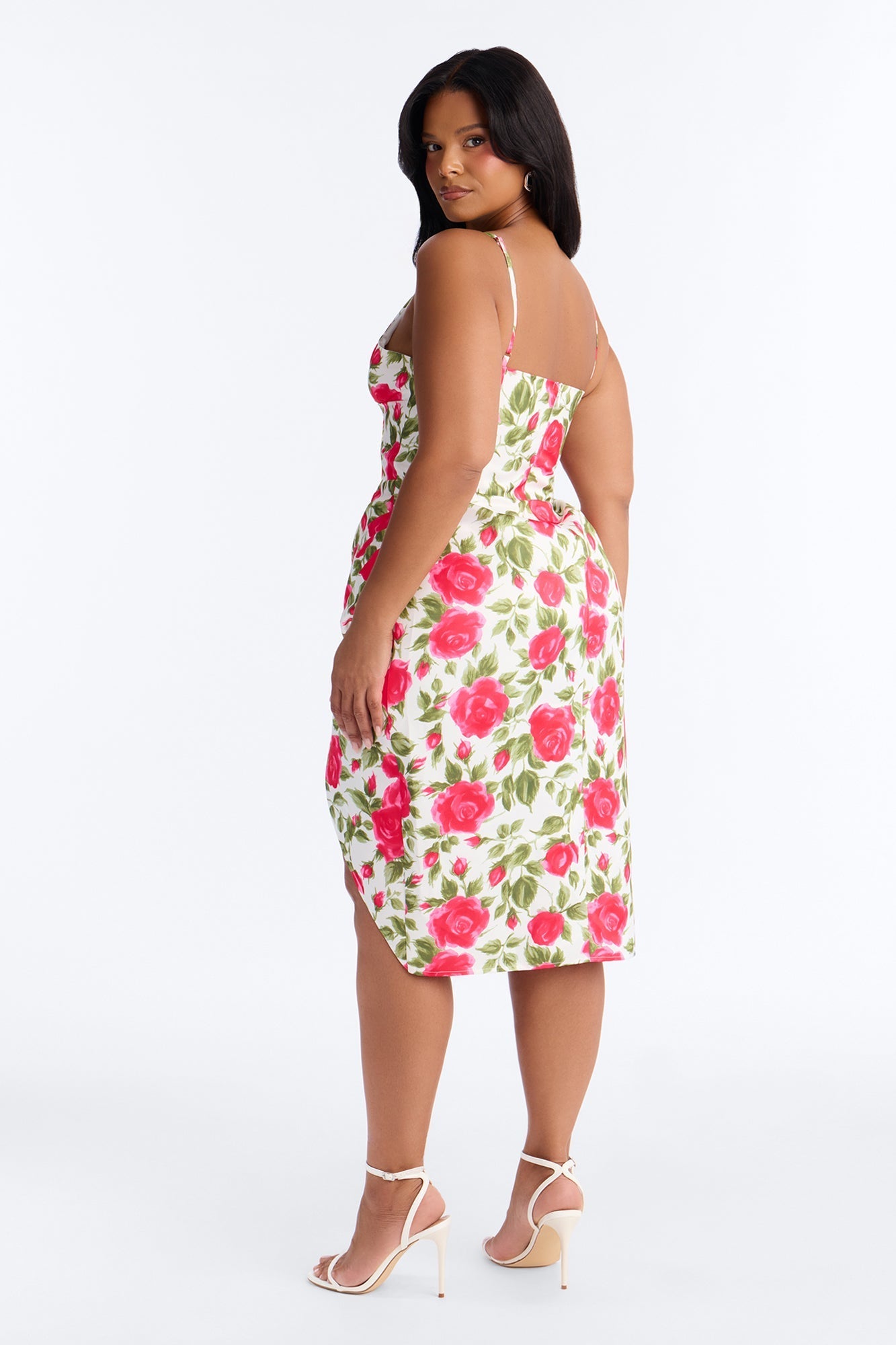 Sweetheart Floral Satin Corset Midi Dress - Pink/combo NEWFASHIONEDGE