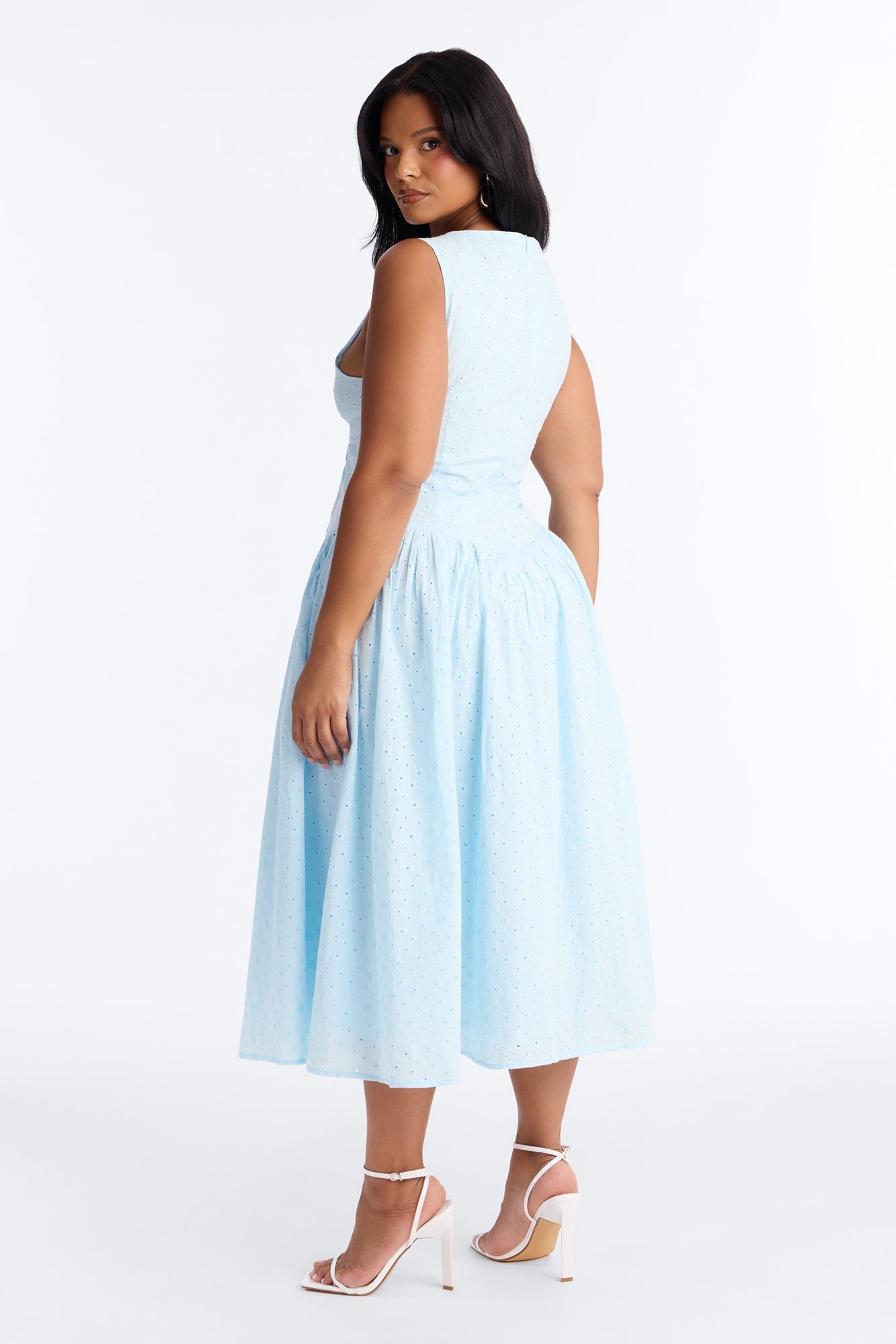 Buttercup Eyelet Midi Dress - Light Blue NEWFASHIONEDGE