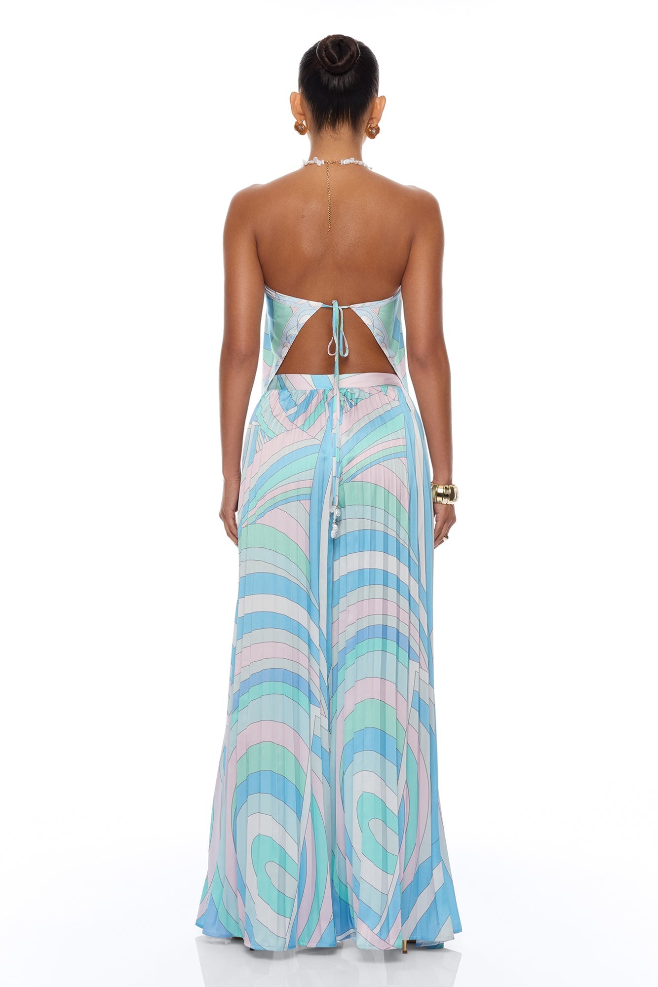 Sadie Pleated Satin Pant Set - Blue/combo NEWFASHIONEDGE