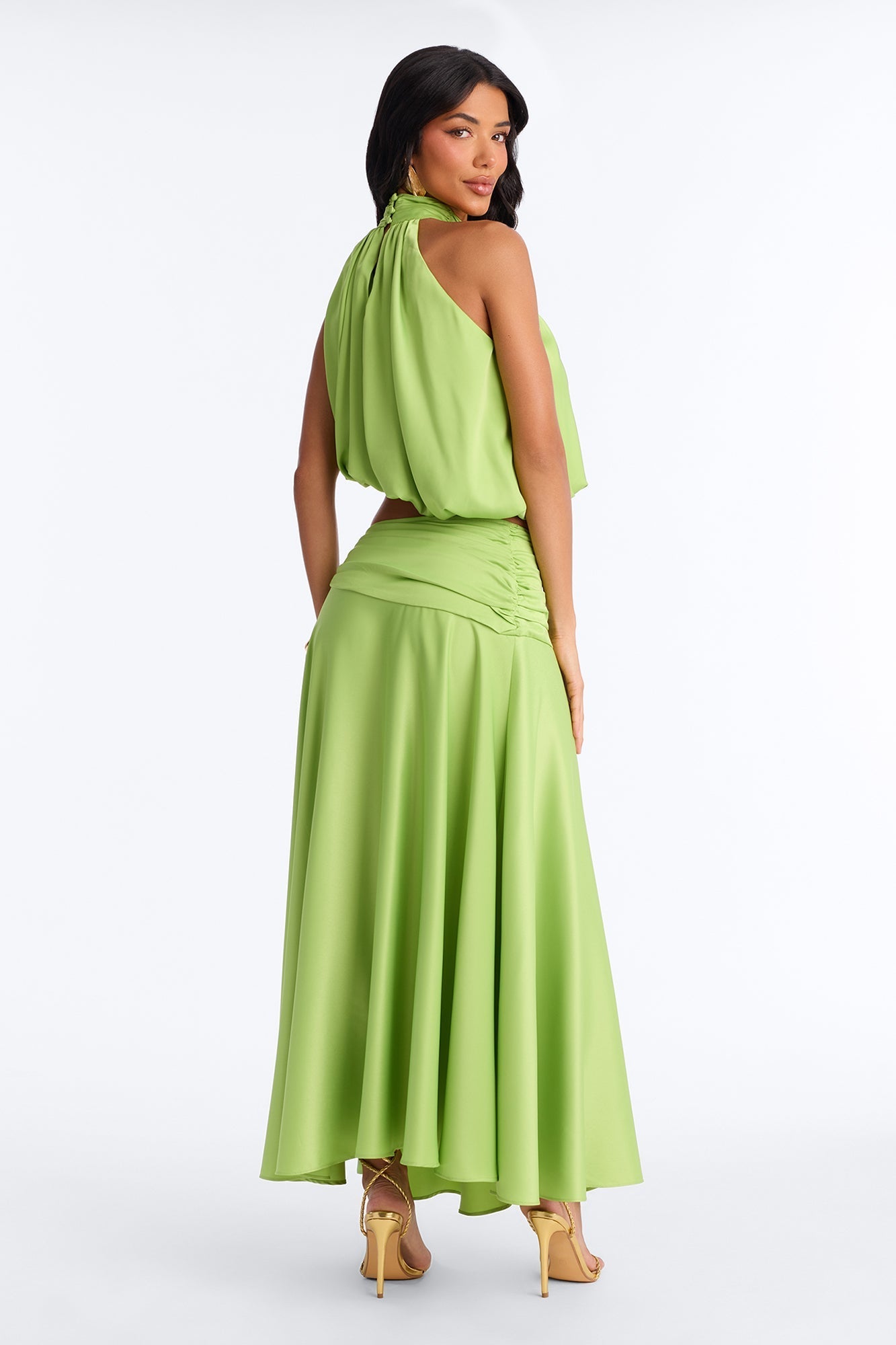 Gemma Satin Halter Skirt Set - Lime