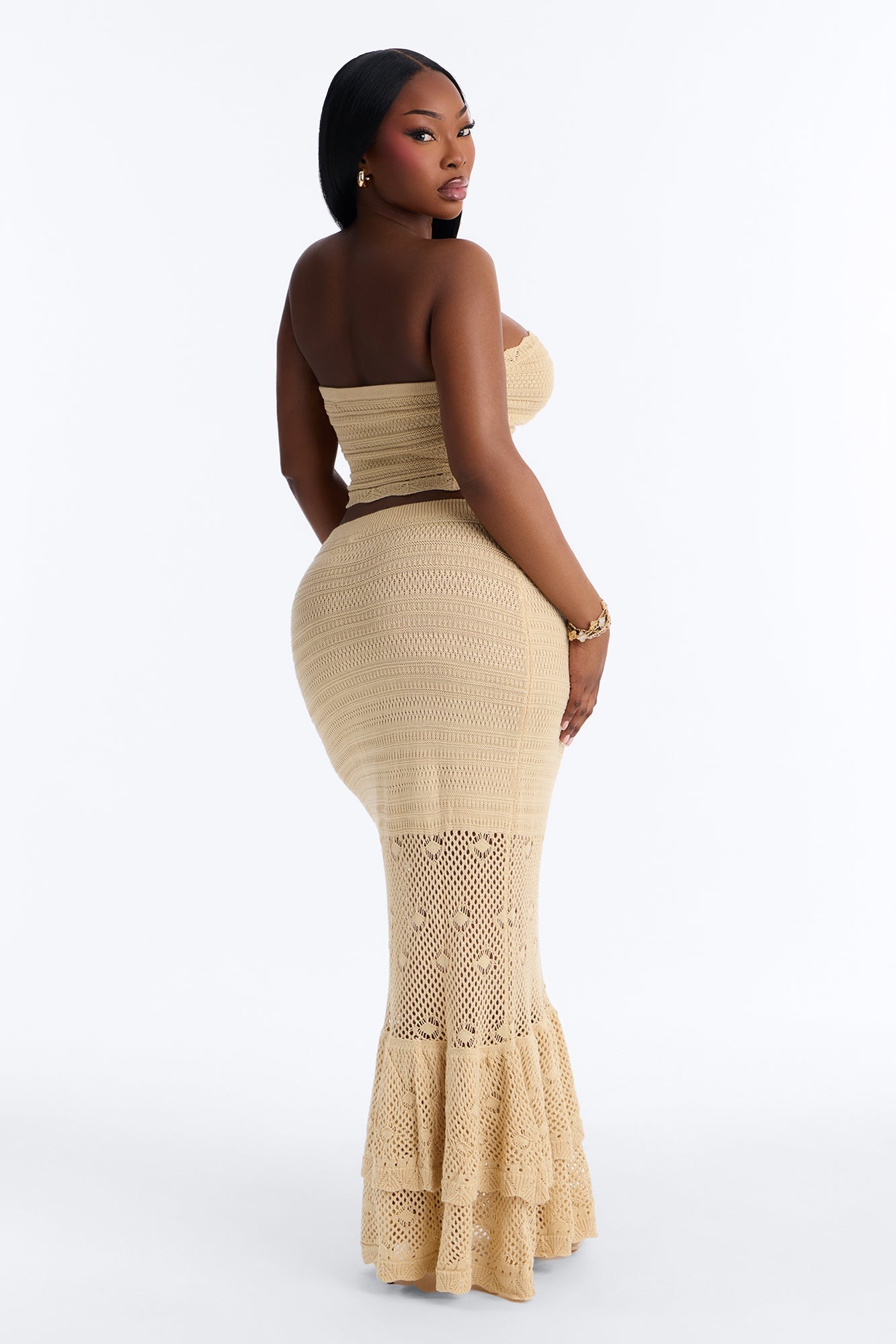 Solia Strapless Crochet Skirt Set - Taupe