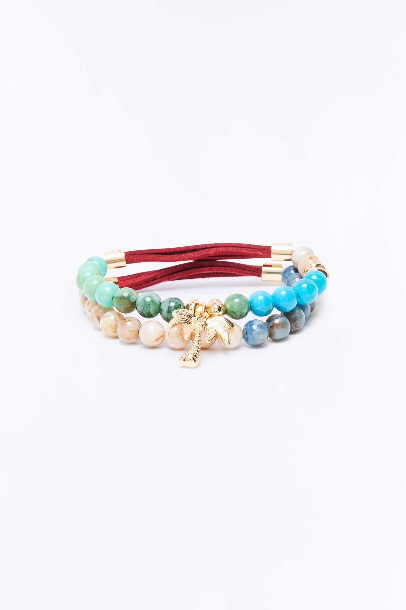Paradise Mixed Material Bead Bracelet Set - Gold/Multi