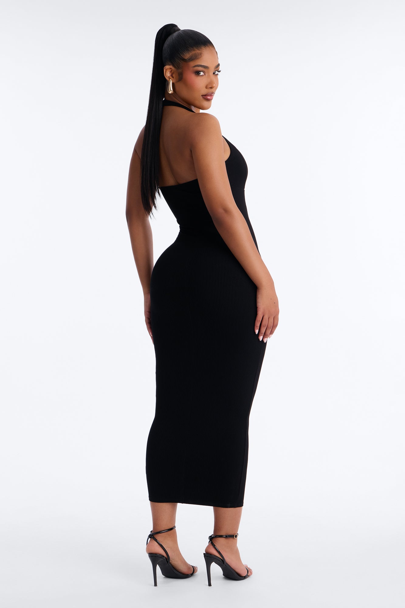 Natalia Halter Snatched Maxi Dress - Black NEWFASHIONEDGE