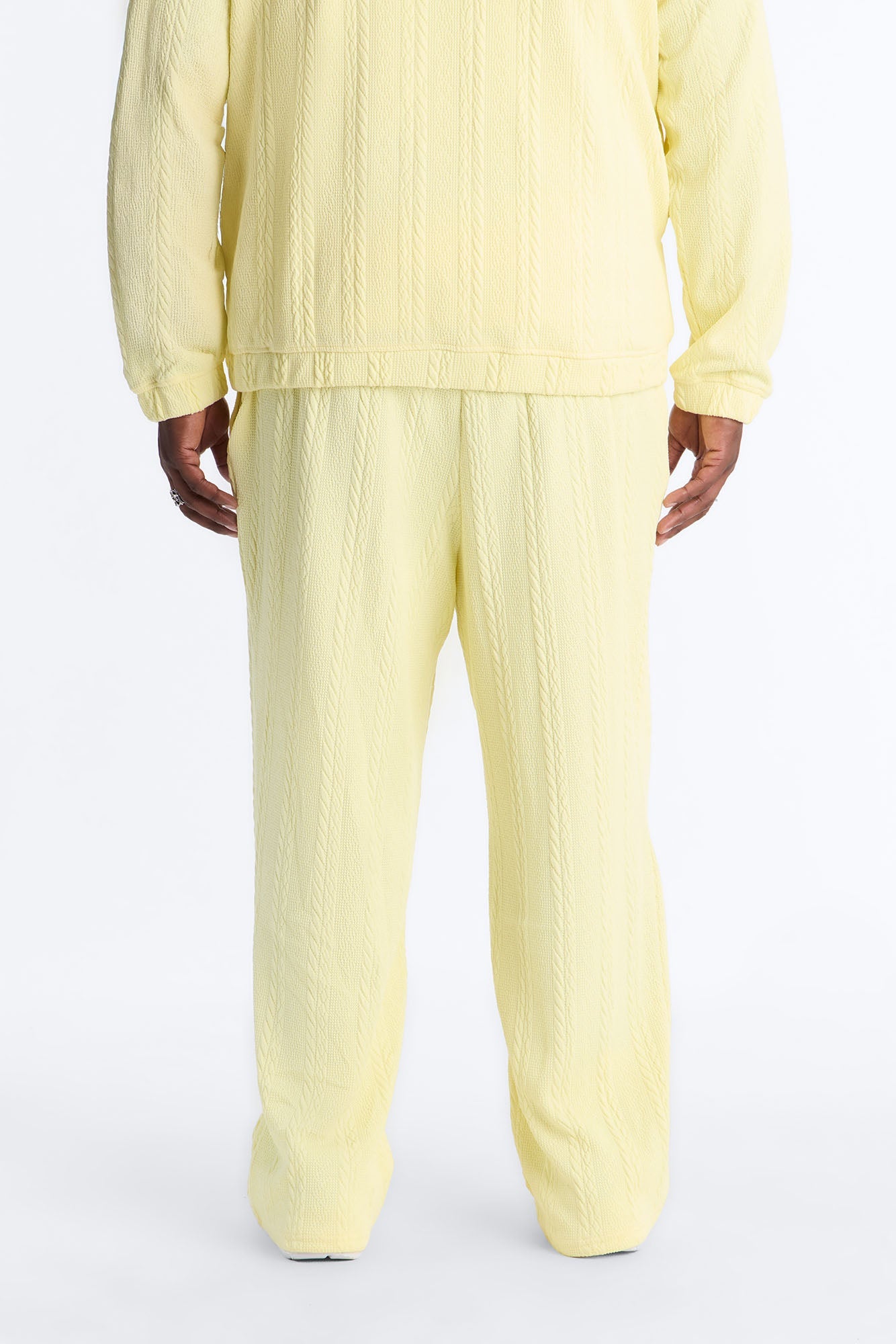Baggy Textured Cozy Braided Pant - Butter Yellow