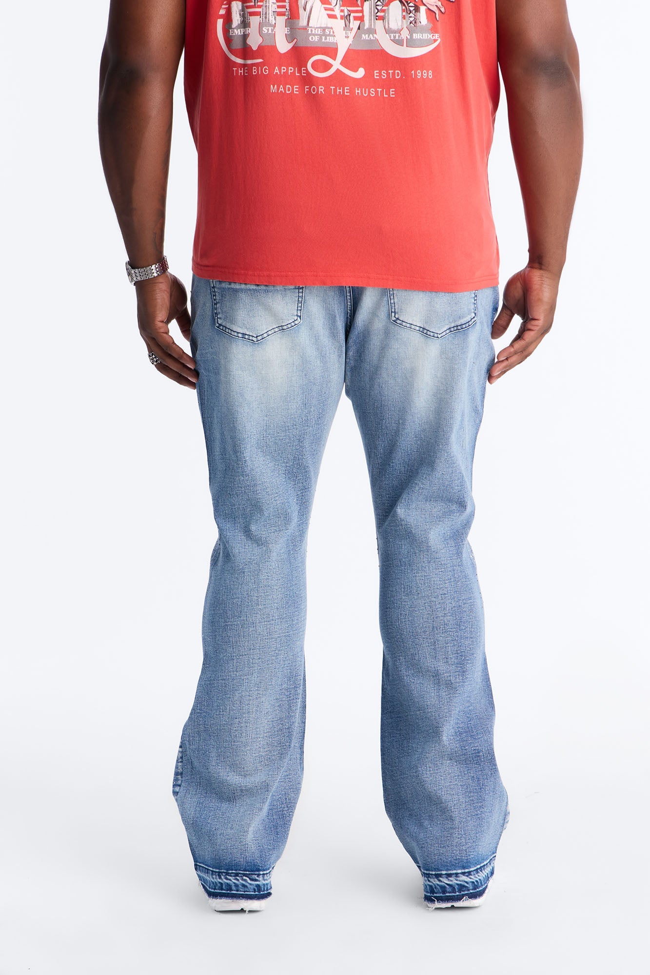 Stacked Skinny Flare Star Burst Jeans - Medium Blue Wash