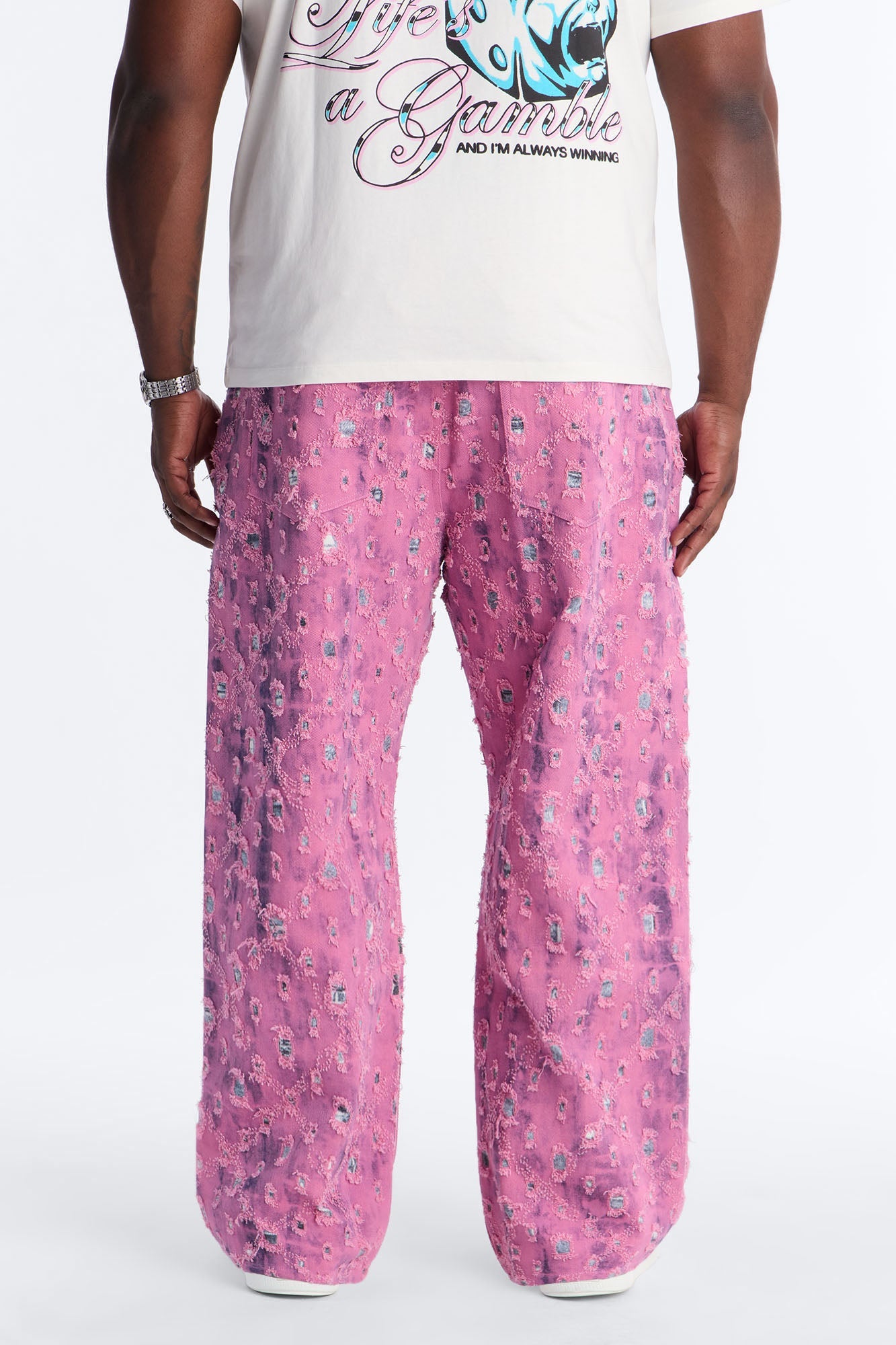 Baggy Frayed Illusions Jean - Pink