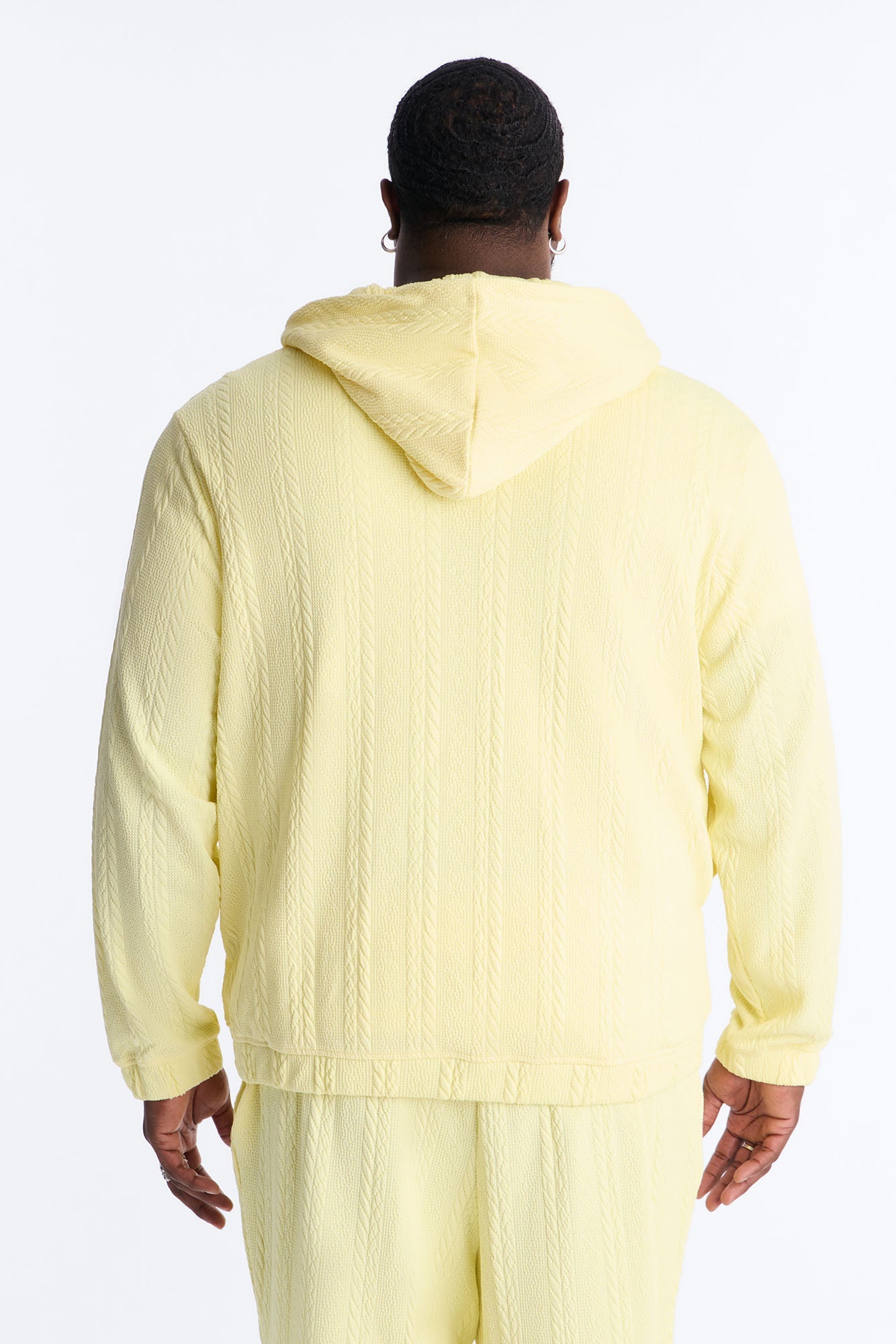 Textured Cozy Braided Hooded Jacket - Butter Yellow