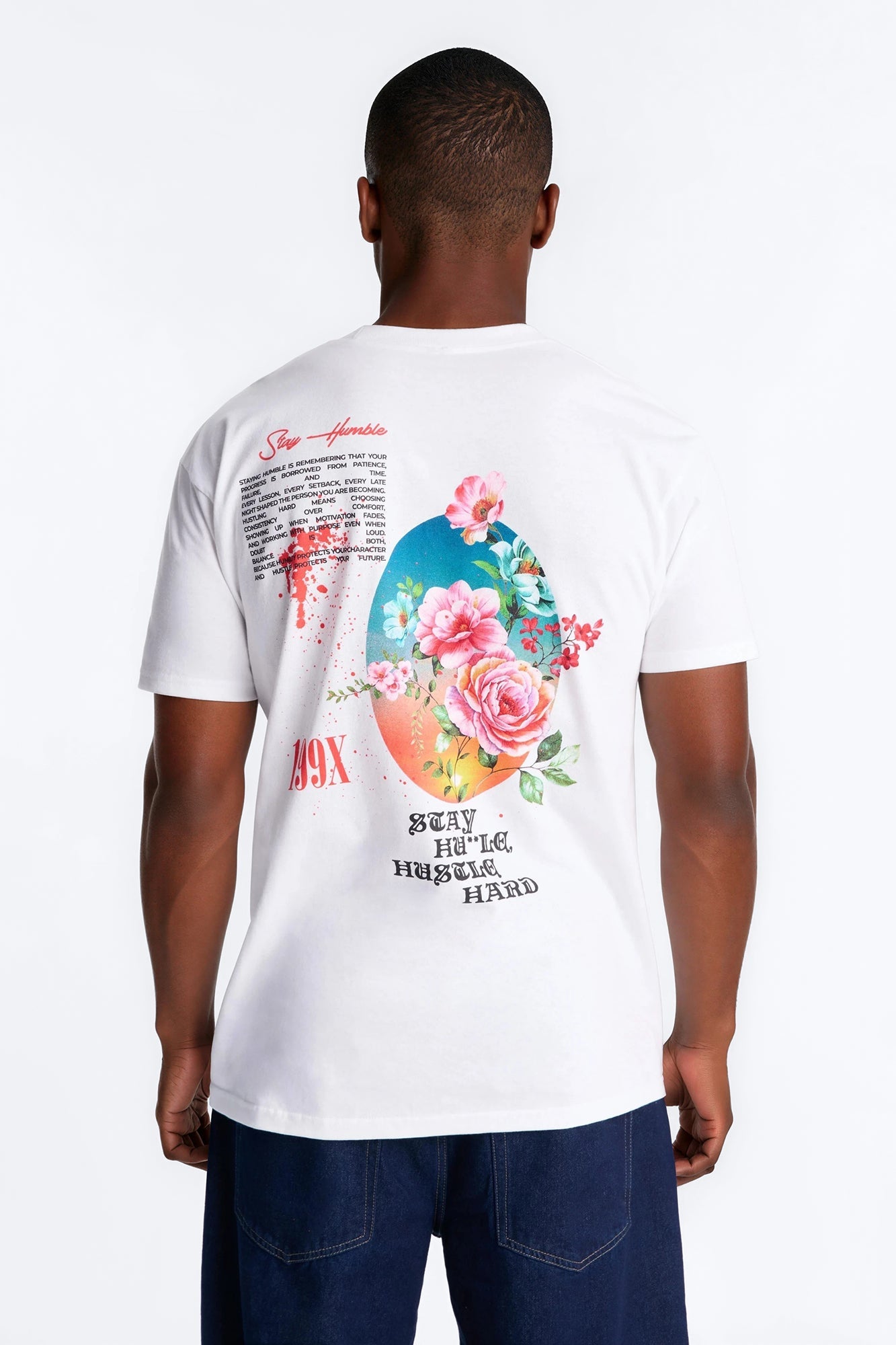 Stay Humble Stay Hustle Oversized Short Sleeve Tee - White