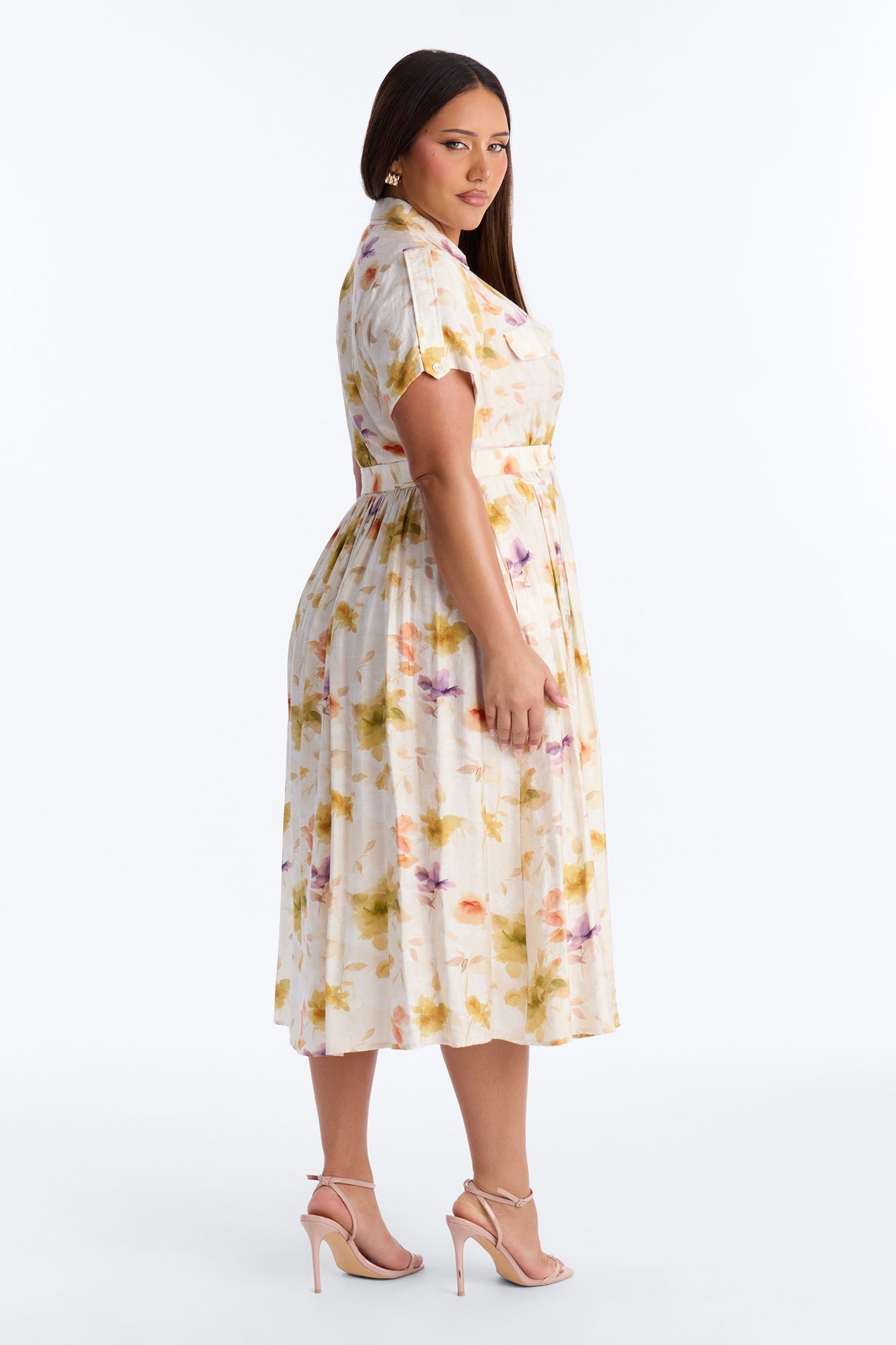 April Belted Floral Midi Dress - White/combo NEWFASHIONEDGE
