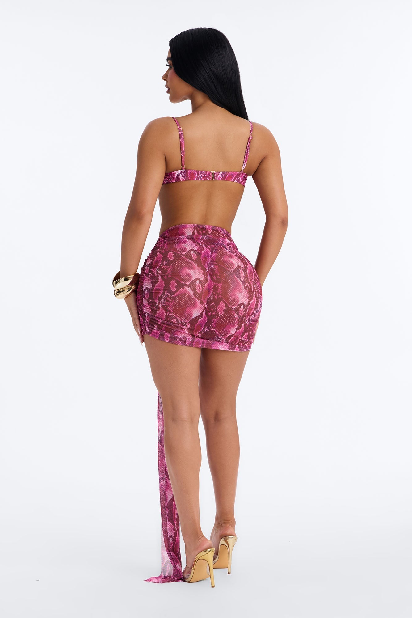 At The Beach Bar Sheer Snake Swim Cover Up Mini Skirt - Pink/combo NEWFASHIONEDGE