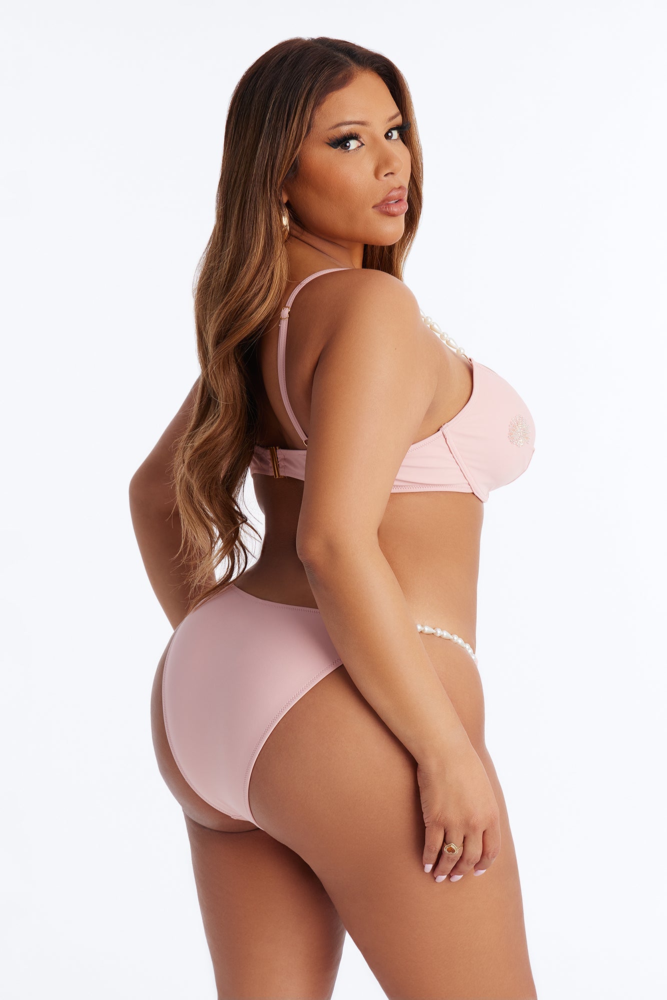 Jonie Sequin Pearl Strap 2 Piece Underwire Bikini Set - Pink NEWFASHIONEDGE