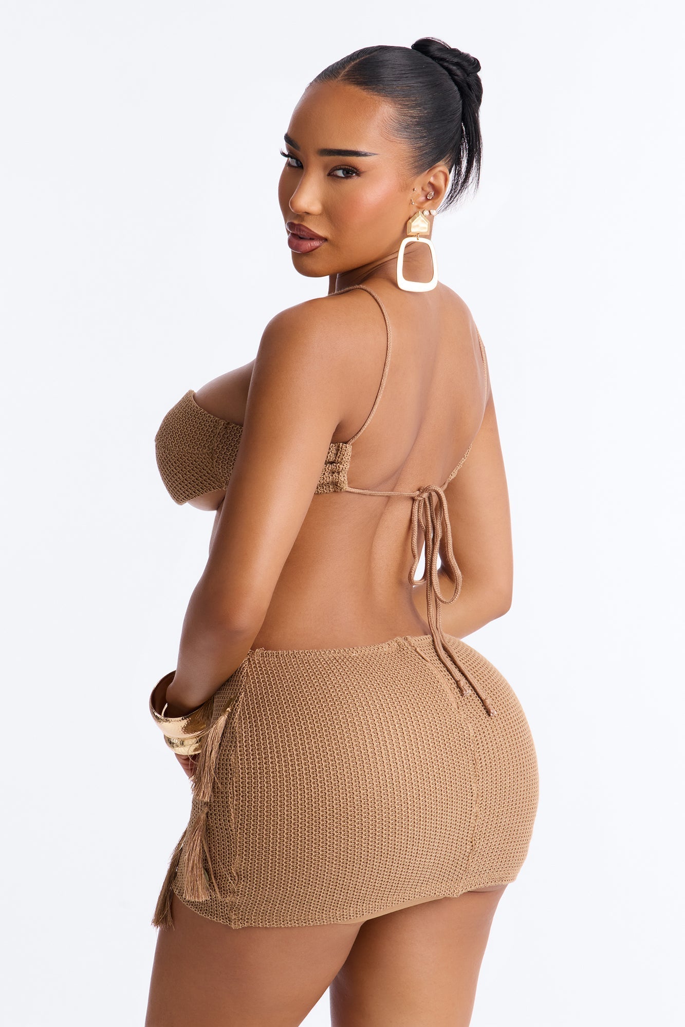 Forever Flirty Fringe Crochet Mini Dress - Taupe NEWFASHIONEDGE