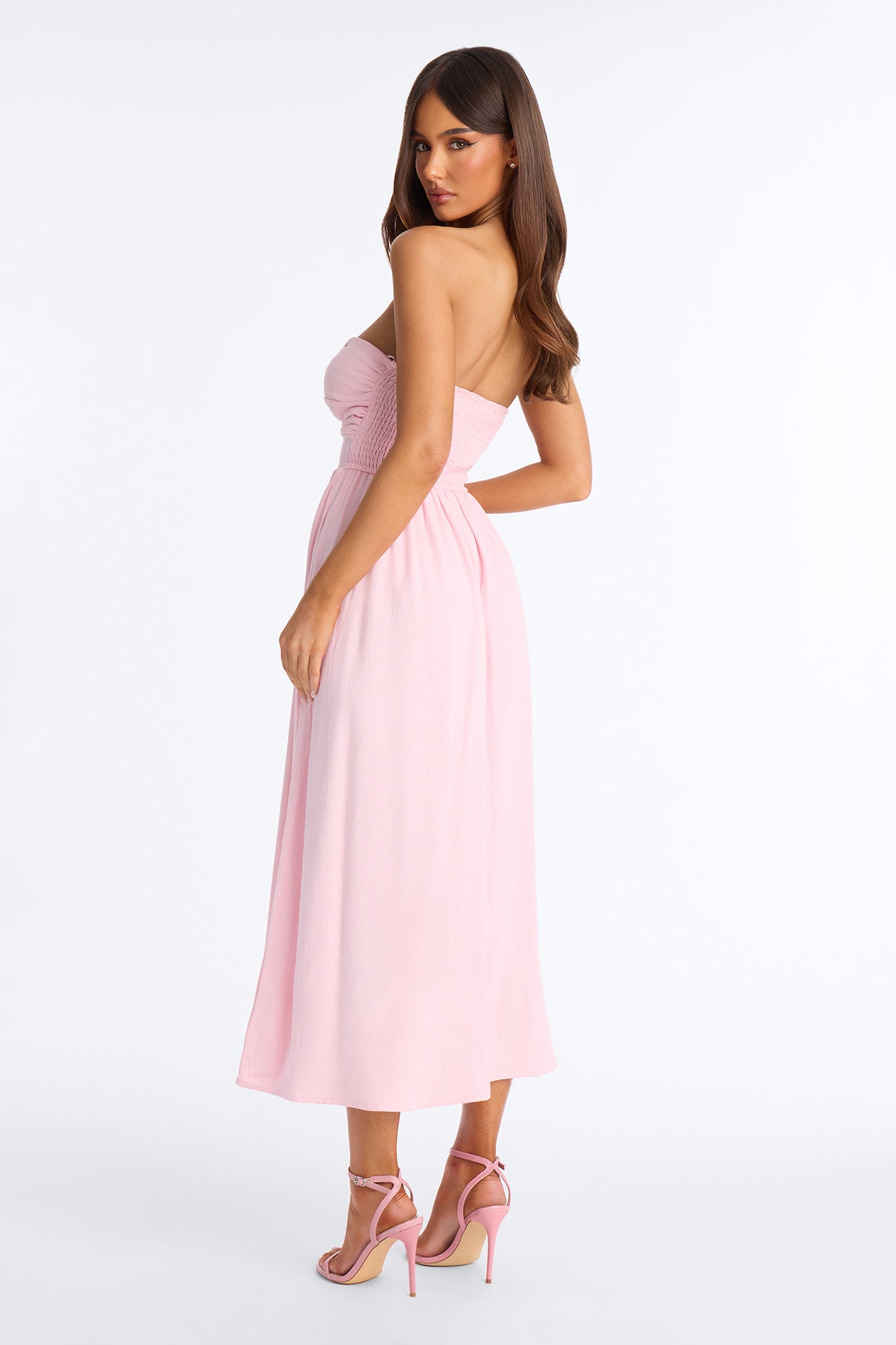 Marilyn Strapless Twist Midi Dress - Pink Fashion Nova