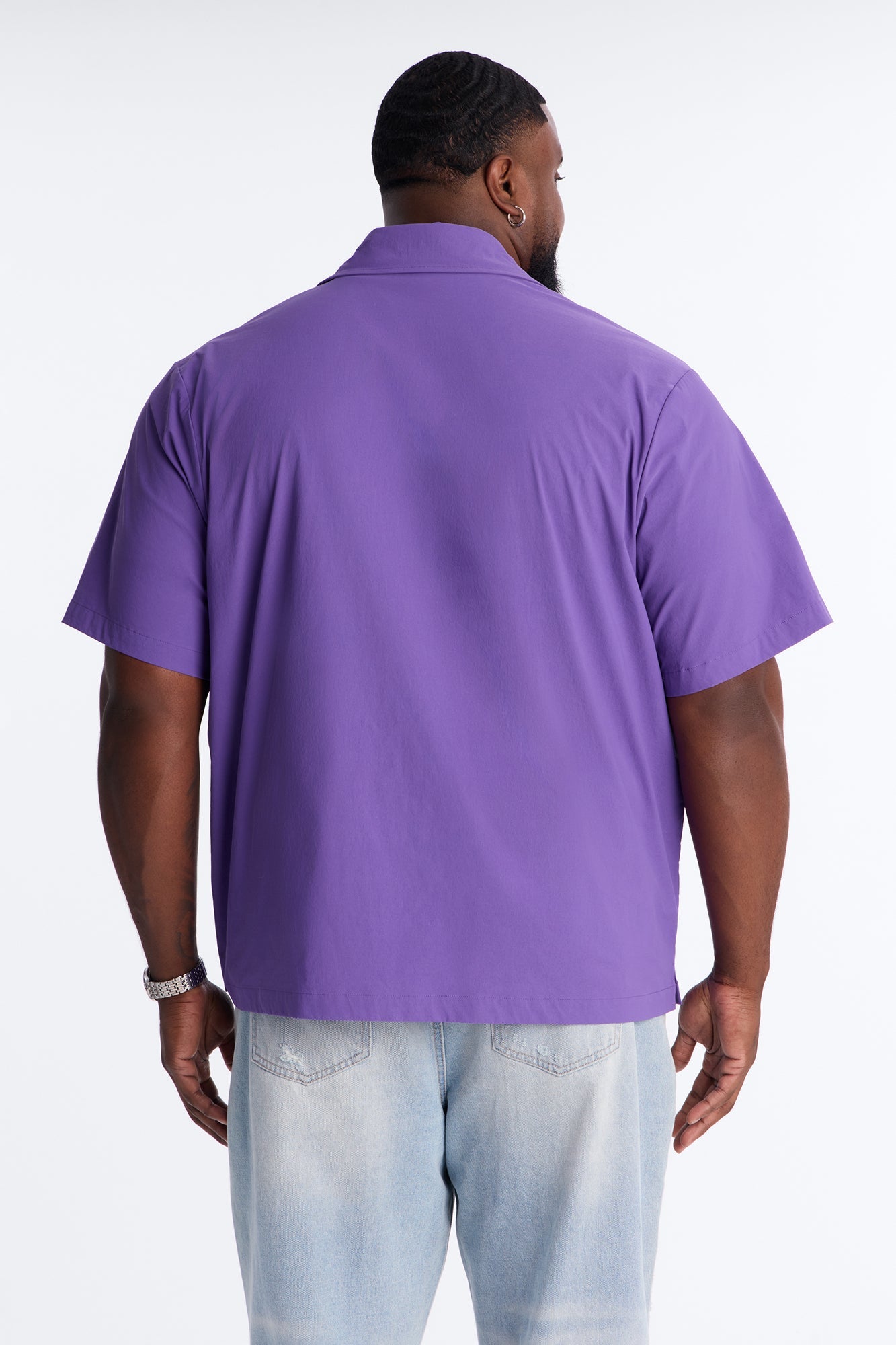 Montez Cuban Collar Button Up Shirt - Purple