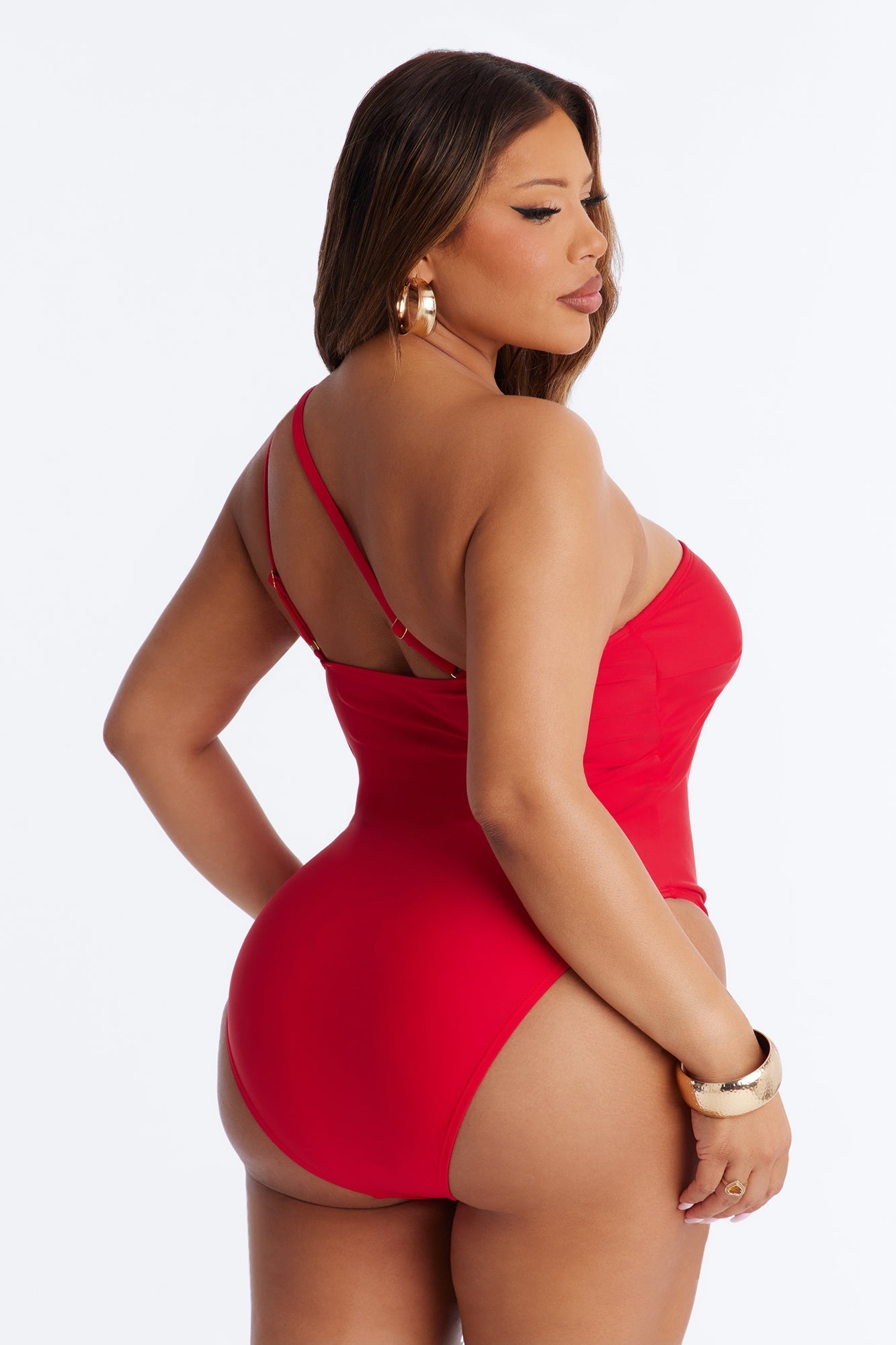 Amira One Shoulder 1 Piece Swimsuit - Red NEWFASHIONEDGE