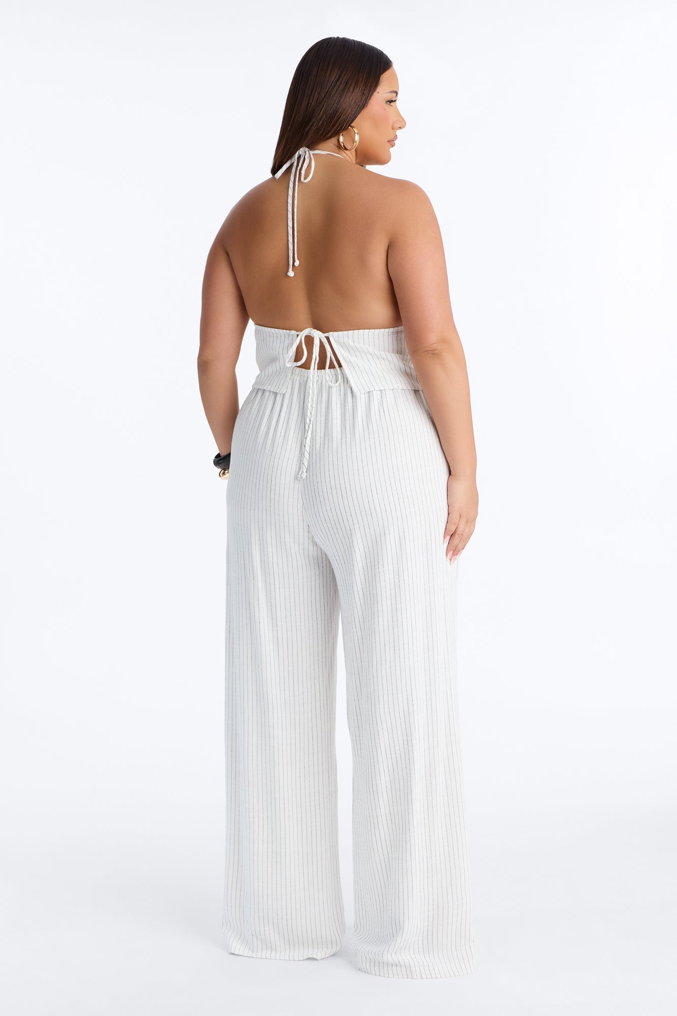 Girl Gone Wild Pinstripe Linen Halter Top - White/combo NEWFASHIONEDGE