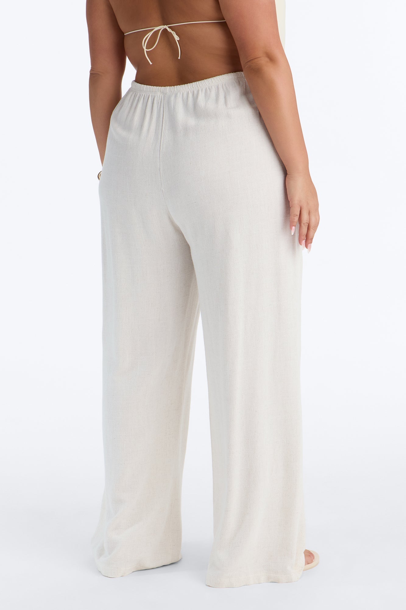 Kienna Low Rise Linen Wide Leg Pant 30″ - Natural NEWFASHIONEDGE