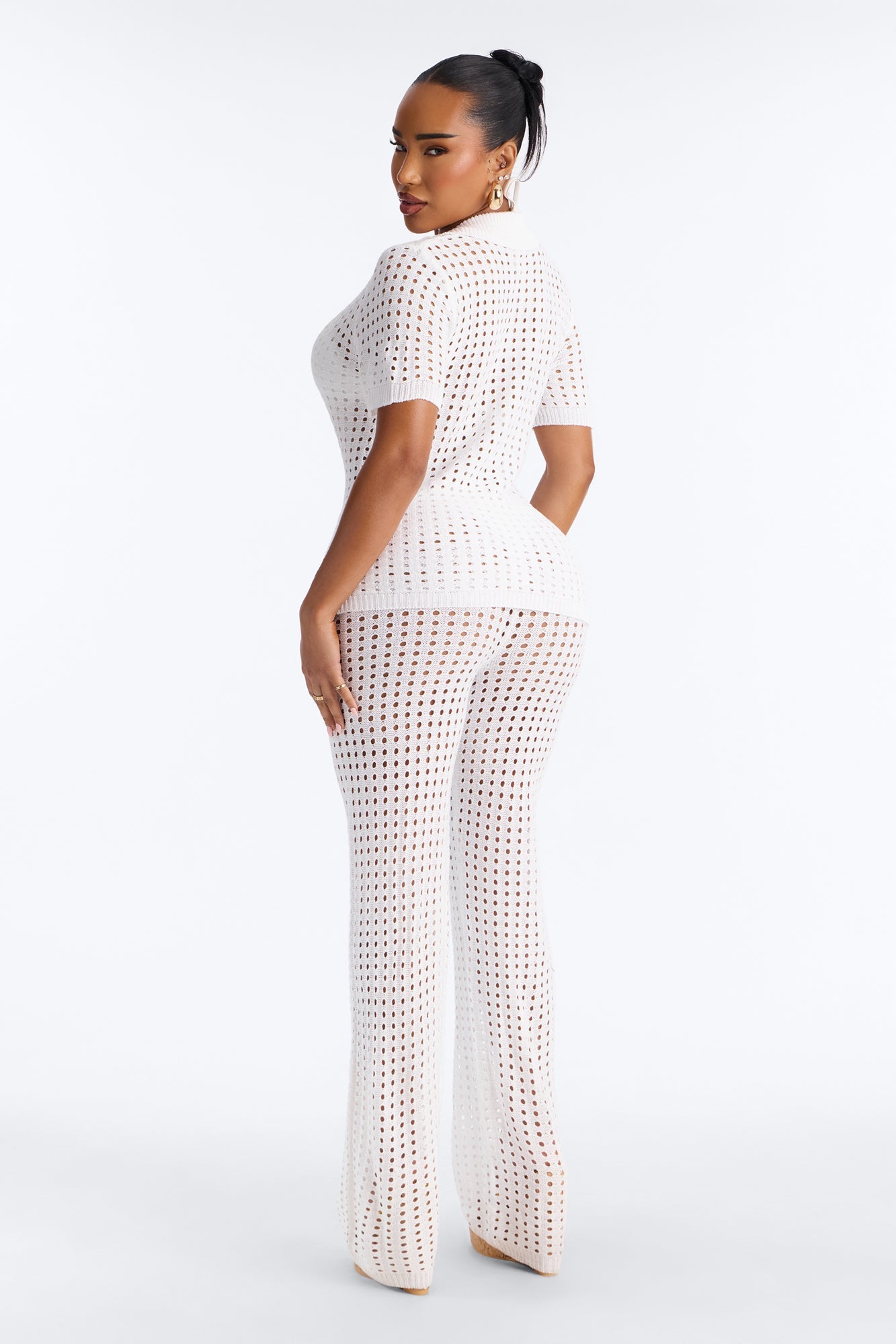 Keleigh 2 Piece Crochet Swim Cover Up Top & Pant Set - White
