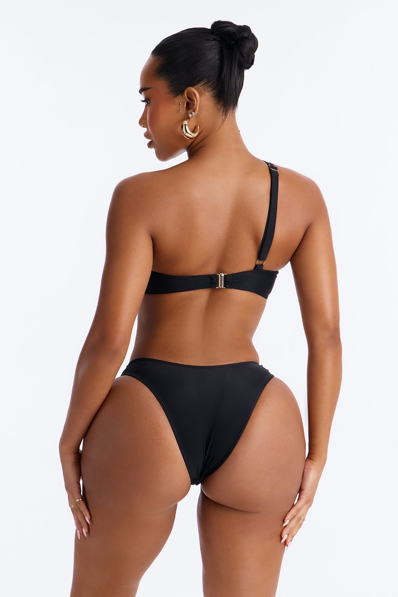 Salara One Shoulder Hardware 1 Piece Swimsuit - Black