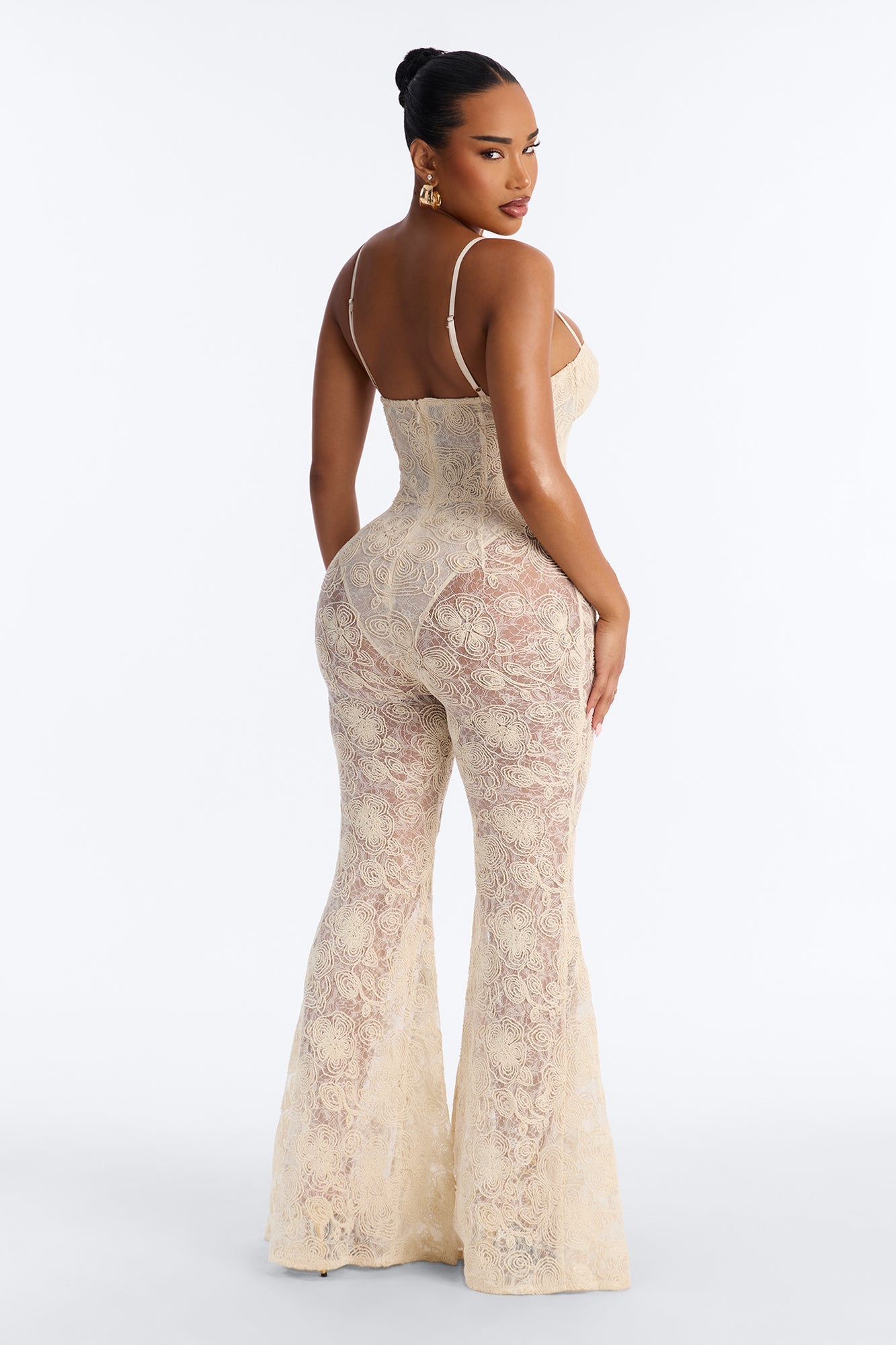 Meena Lace Flare Jumpsuit - Ivory NEWFASHIONEDGE