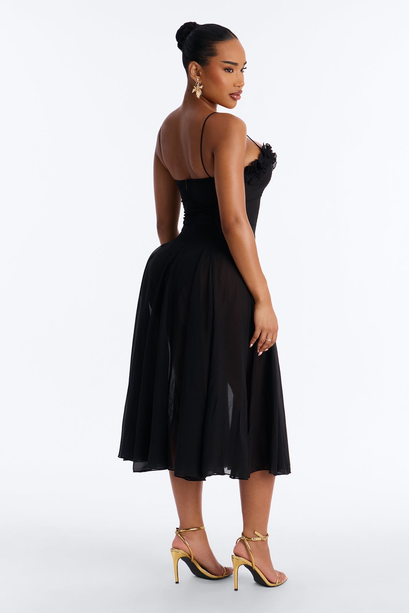 Imara Chiffon Midi Dress - Black NEWFASHIONEDGE