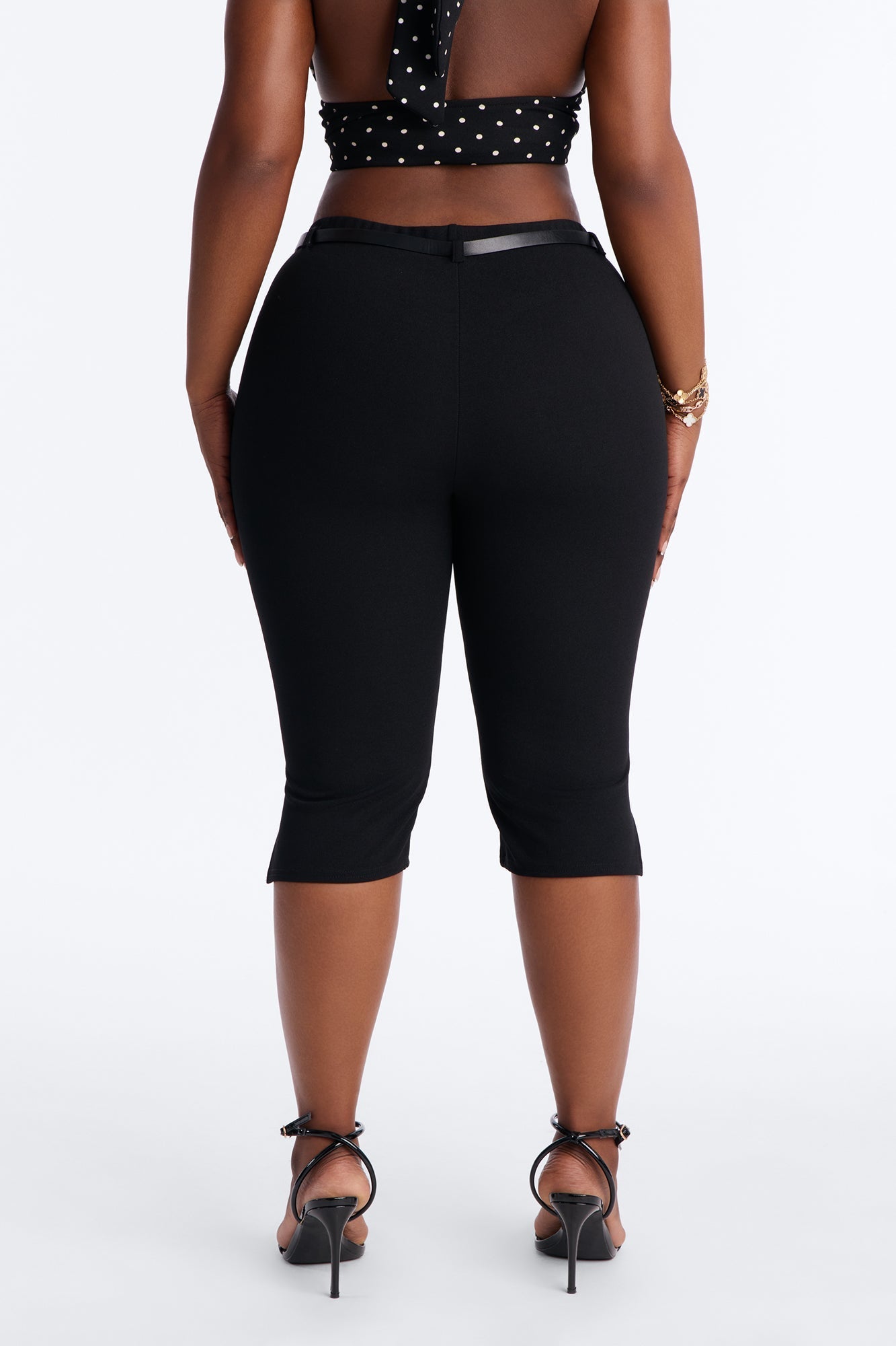 Mila Belted Split Hem Capri - Black