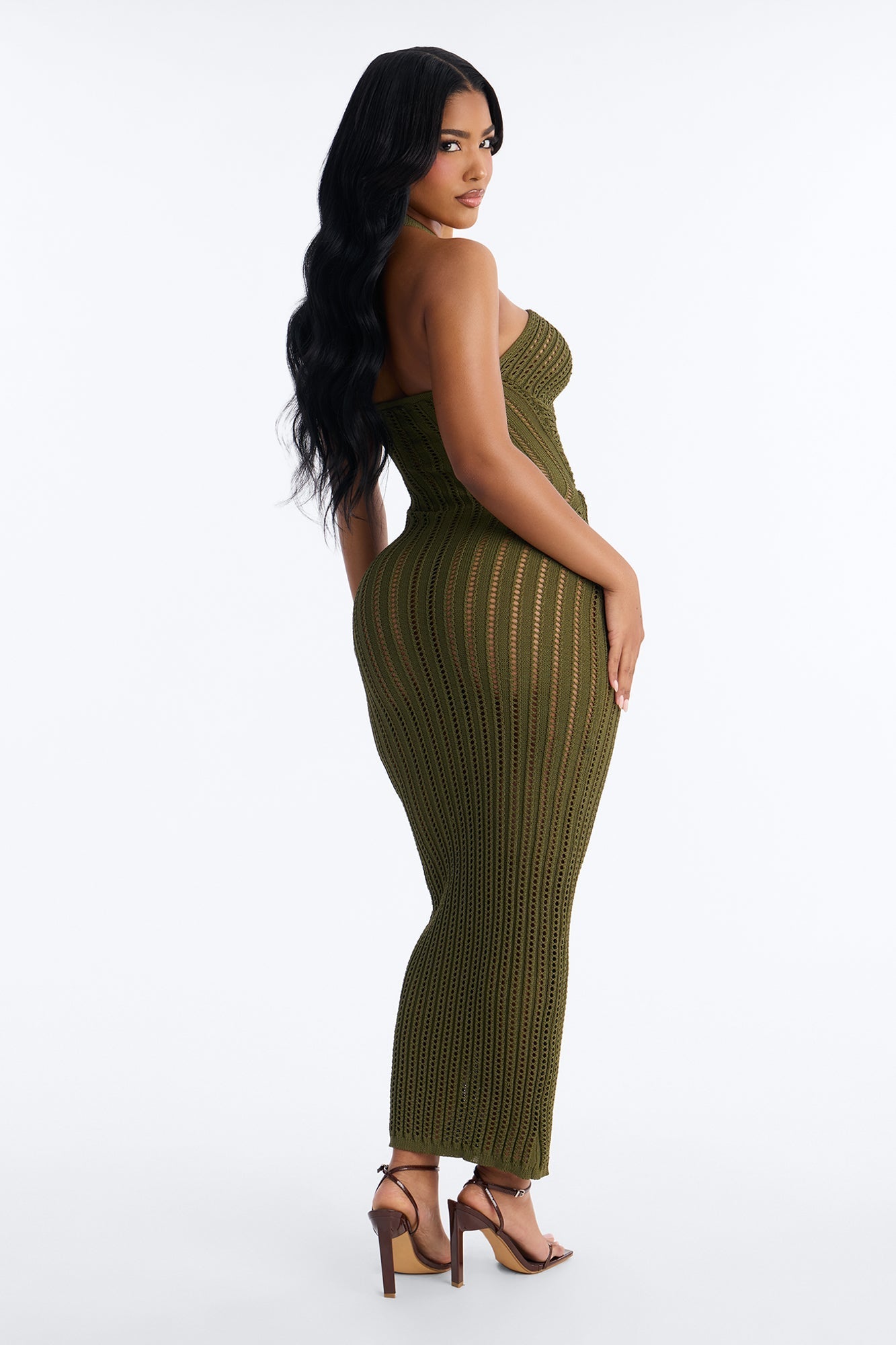 Bailey Halter Crochet Maxi Dress - Olive